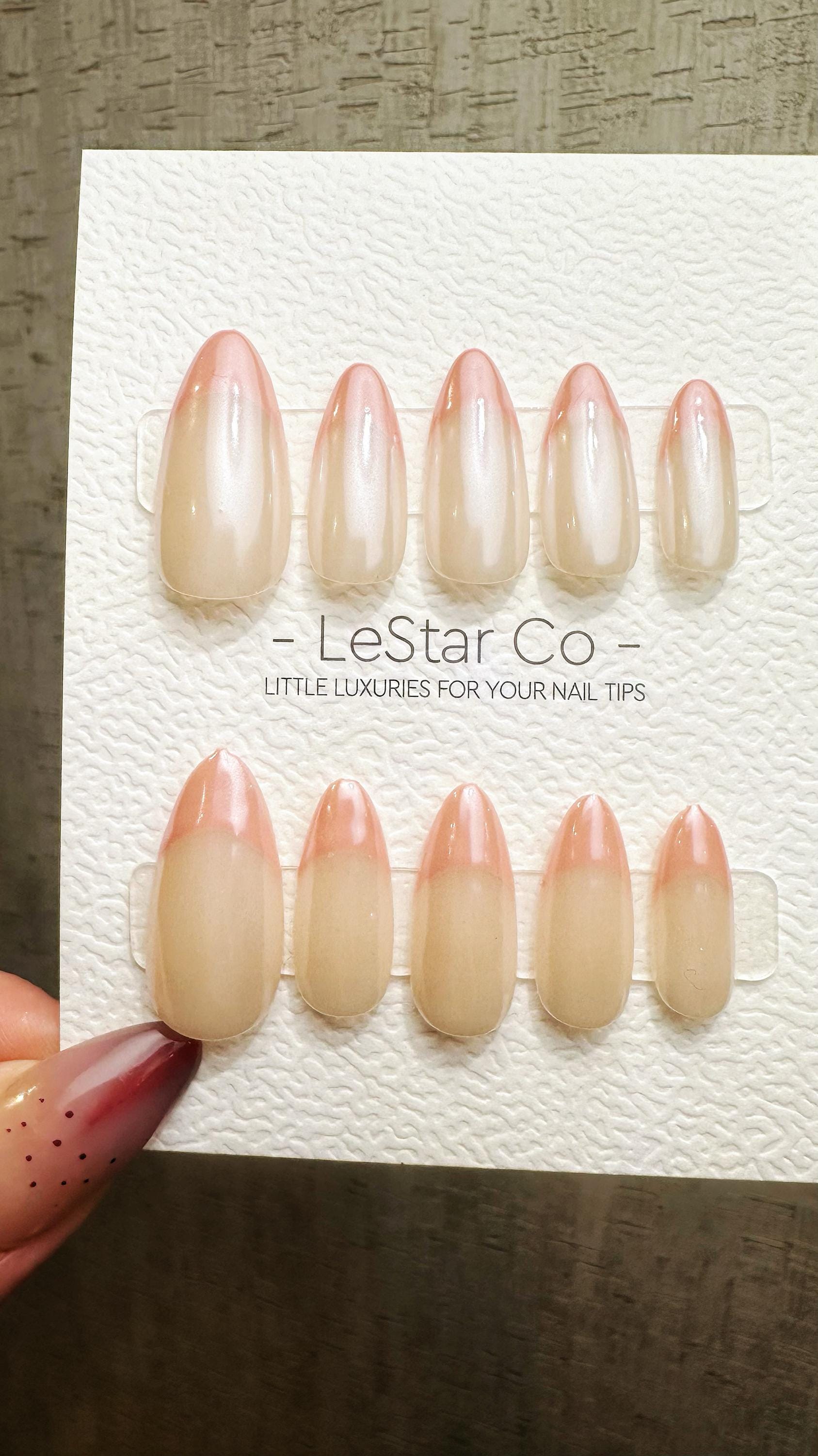 Reusable Pearly Pink French Tip | Nails Premium Press on Nails Gel Manicure Hand Painted Pressons Handmade | Lestarco faux nails YR872