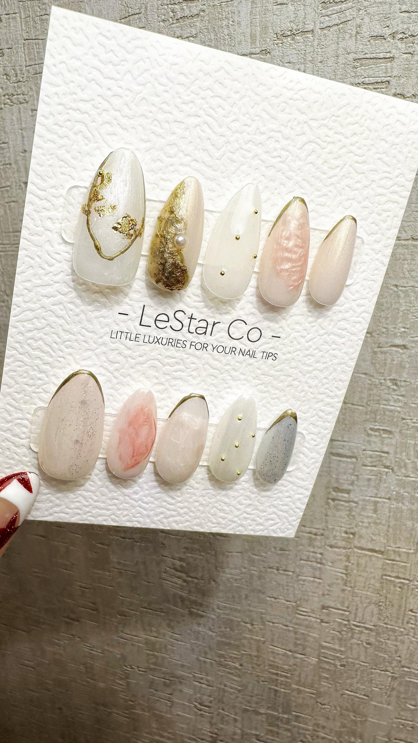 Reusable Pearl Whisper | Premium Press on Nails Gel Hand Painted Pressons Customizable Gel Nail Artist faux nails BB873