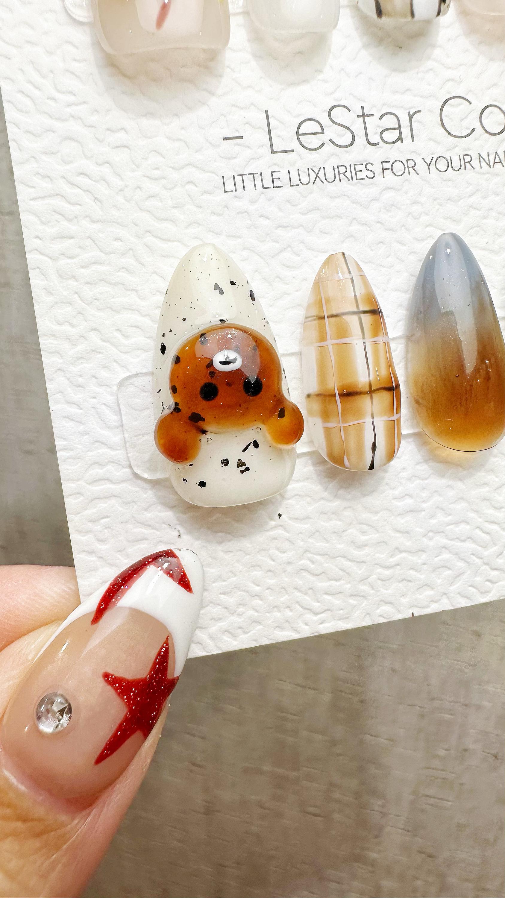 Reusable Bear Hug | Premium Press on Nails Gel Hand Painted Pressons Customizable Gel Nail Artist faux nails BB874