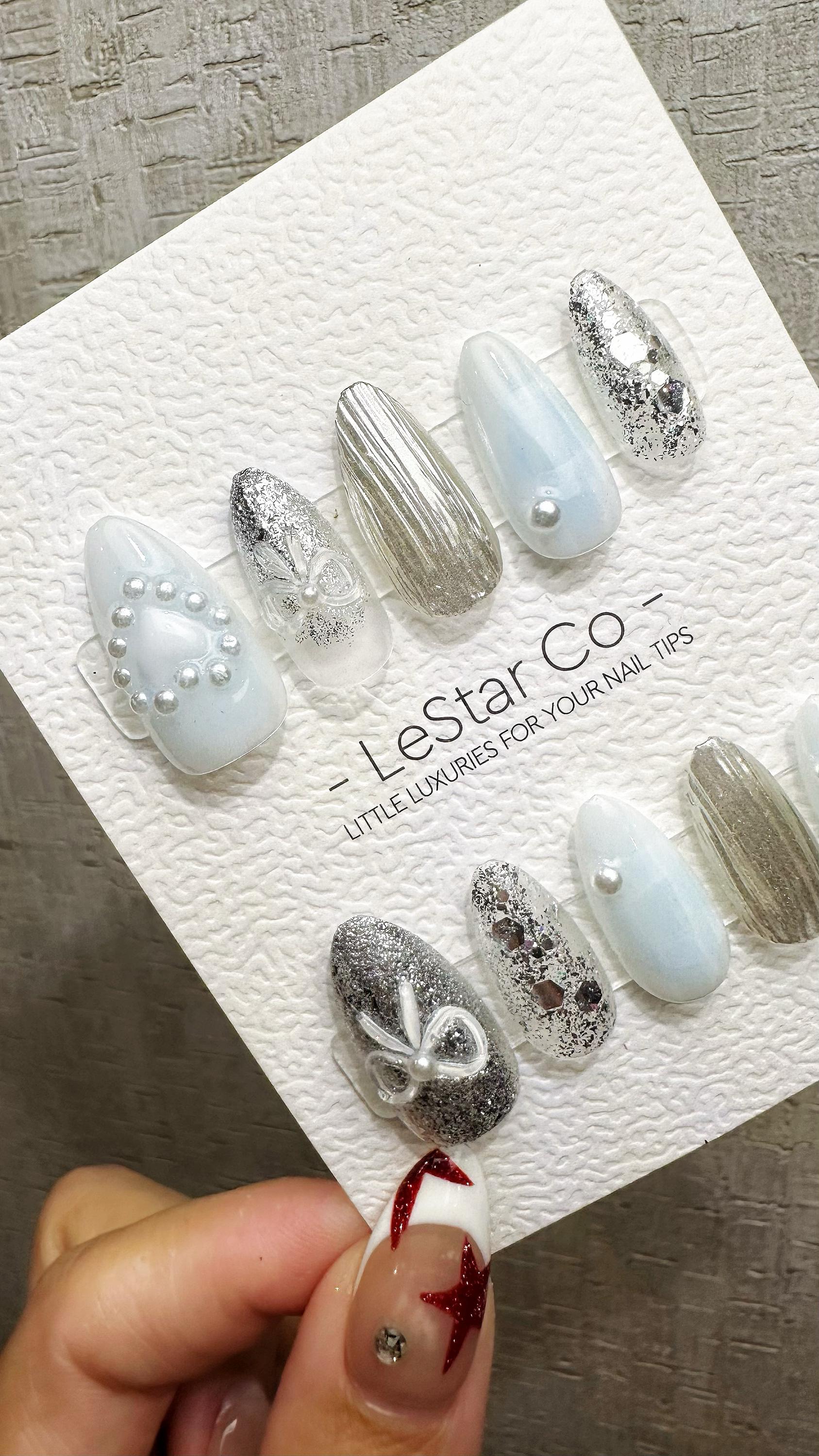 Reusable Pearl Frost | Premium Press on Nails Gel Hand Painted Pressons Customizable Gel Nail Artist faux nails BB877