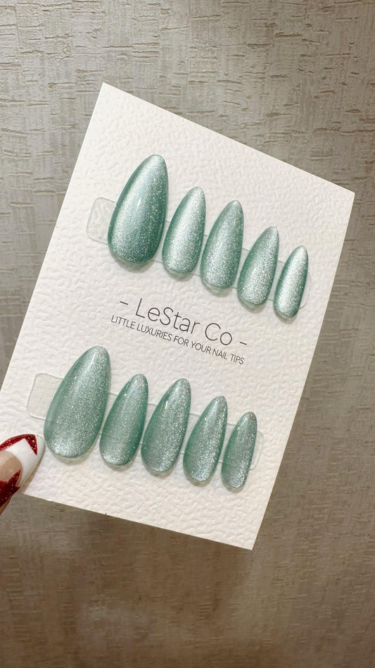 Reusable I Go where You Go Cat Eye Effect | Nails Premium Press on Nails Gel Manicure Handprint Pressons Handmade | Lestarco nails WM880