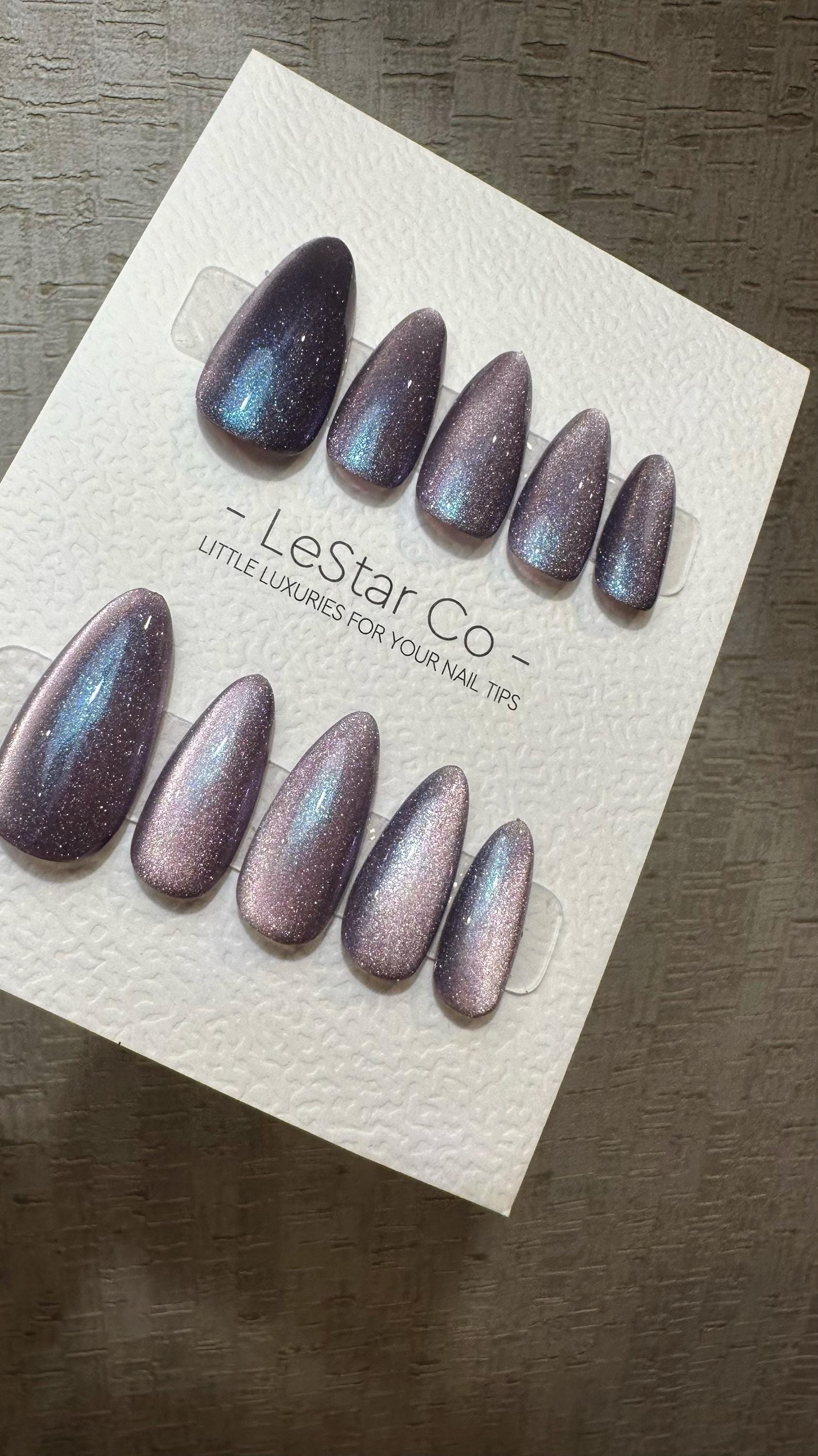 Reusable This is our place Purple Cat Eye Effect | Nails Premium Press on Nails Gel Manicure Handprint Pressons Handmade| Lestarco WM878