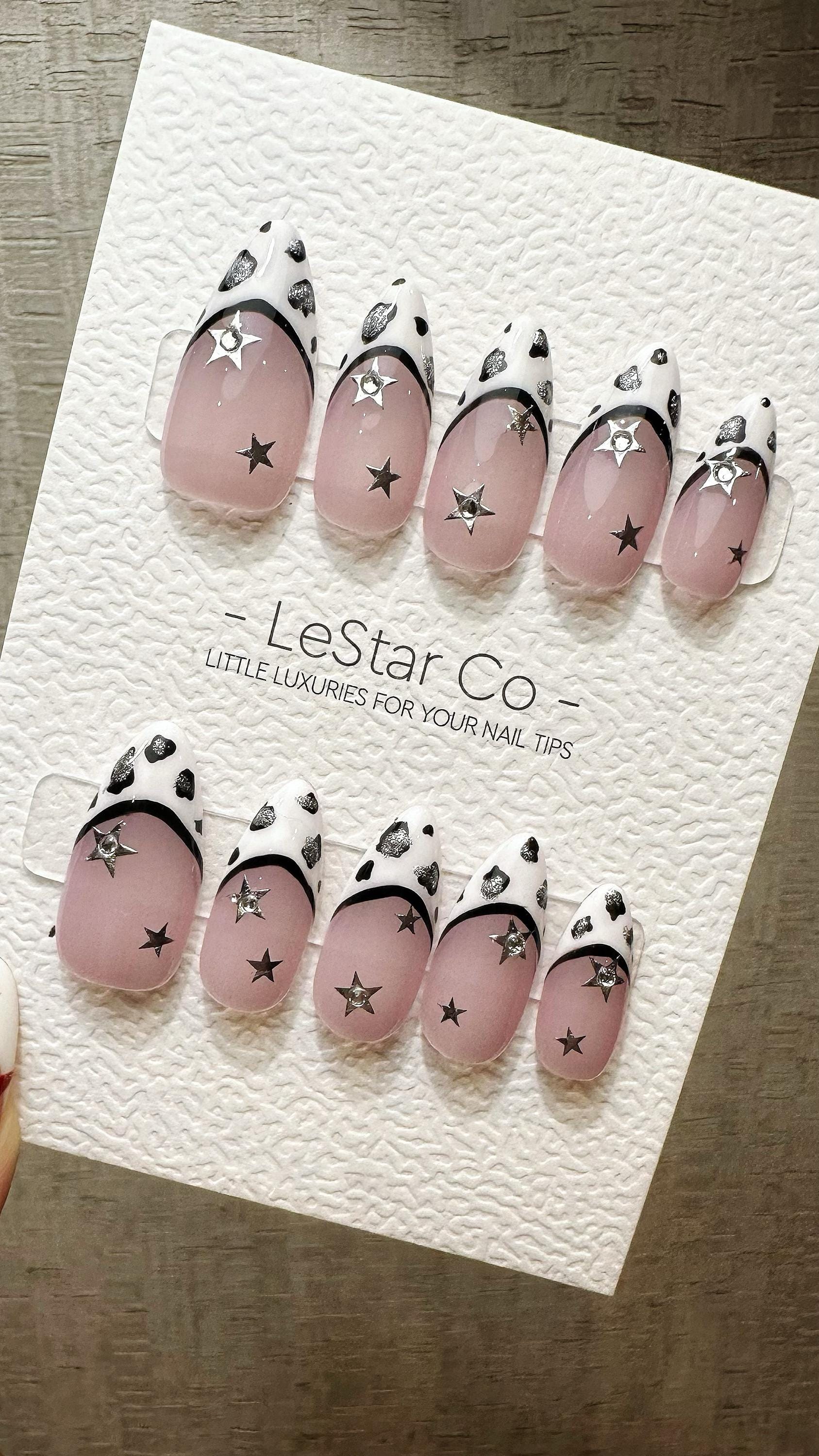 Reusable Milky Way Magic French Tip| Premium Press on Nails Gel Hand Painted Pressons Customizable Gel Nail Artist faux nails WM889