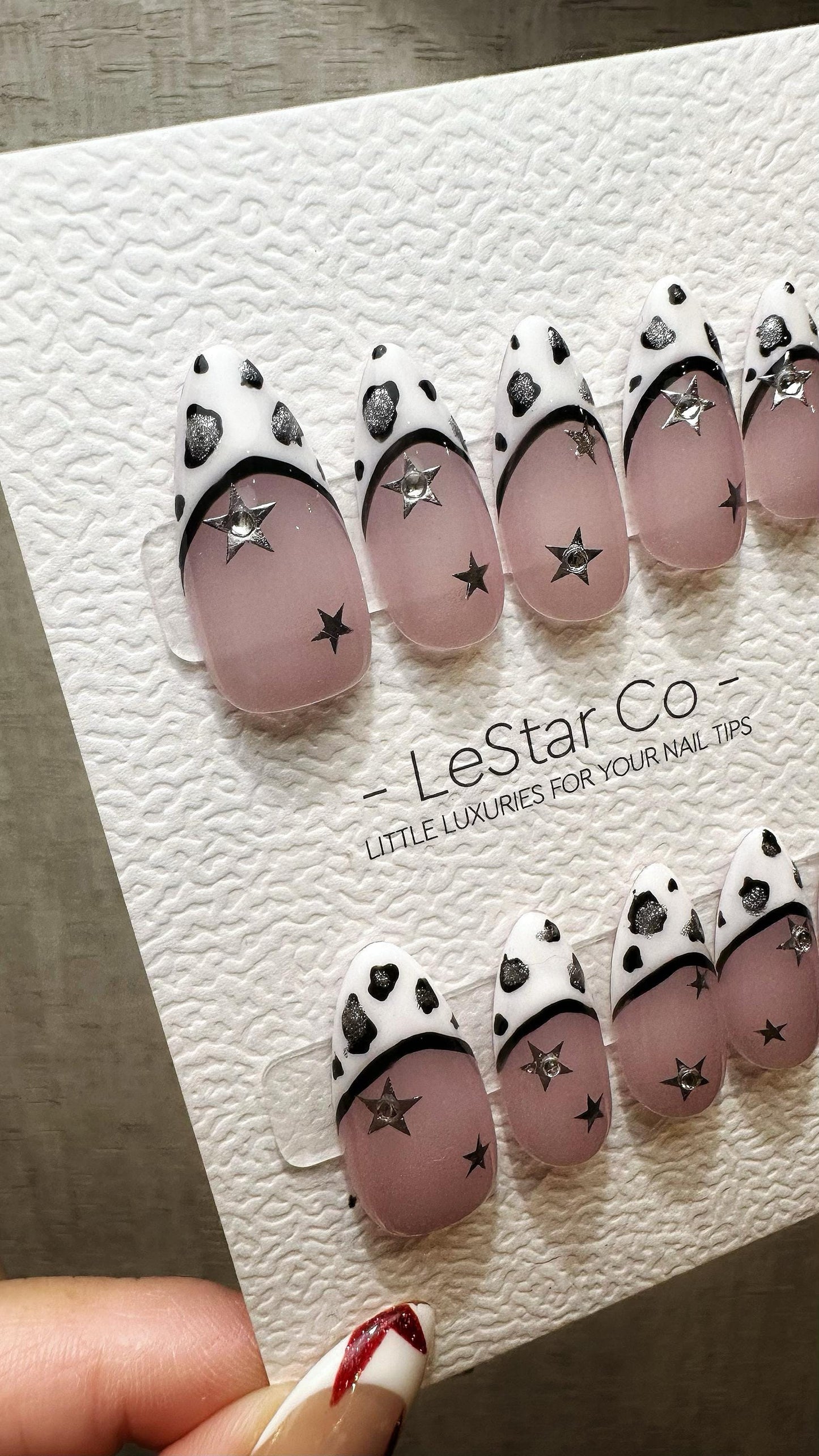 Reusable Milky Way Magic French Tip| Premium Press on Nails Gel Hand Painted Pressons Customizable Gel Nail Artist faux nails WM889