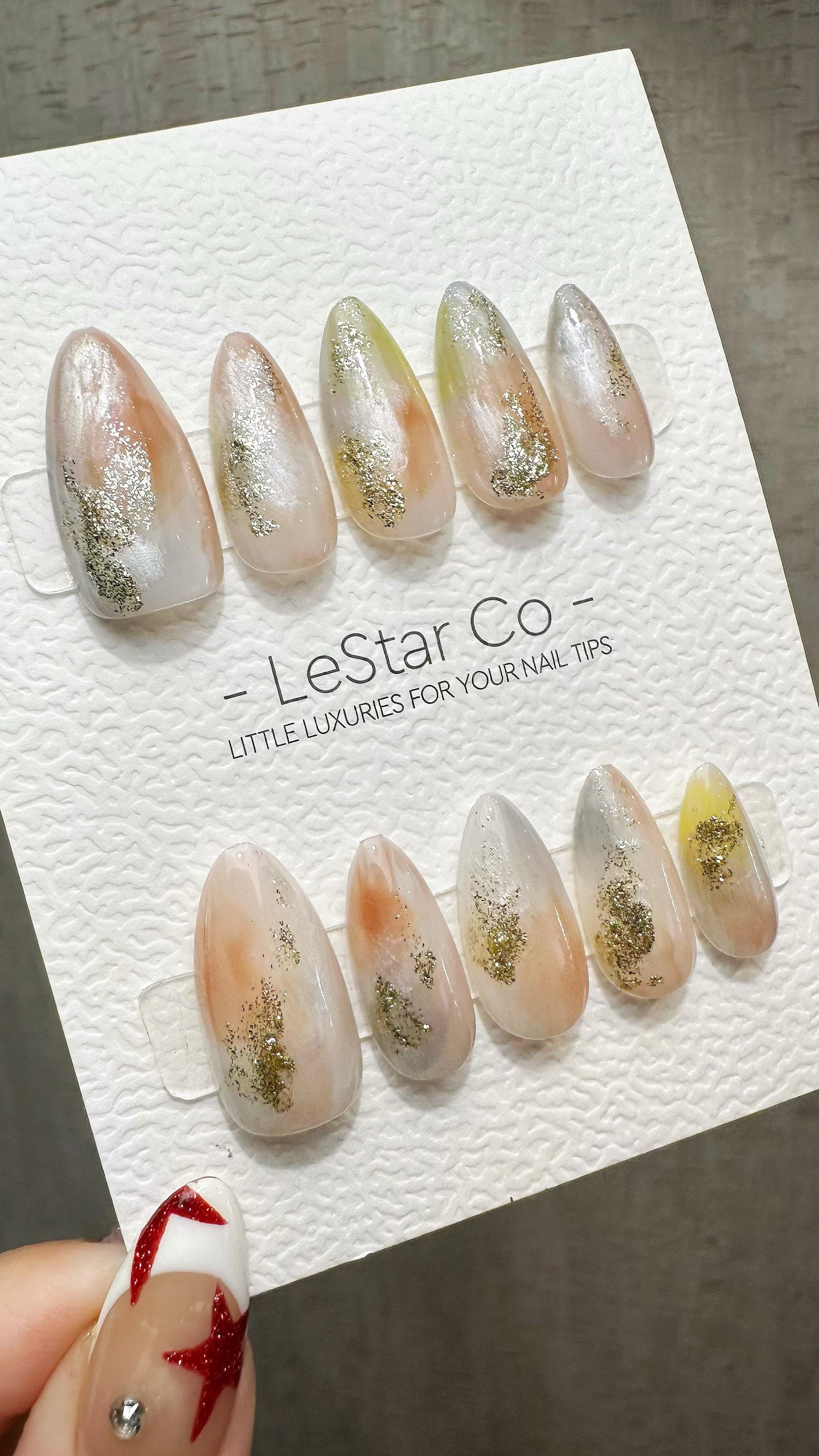 Reusable Gilded Blush | Premium Handmade Press on Nails Gel | Fake Nails | Cute Fun Colorful Gel Nail Artist faux nails BB890