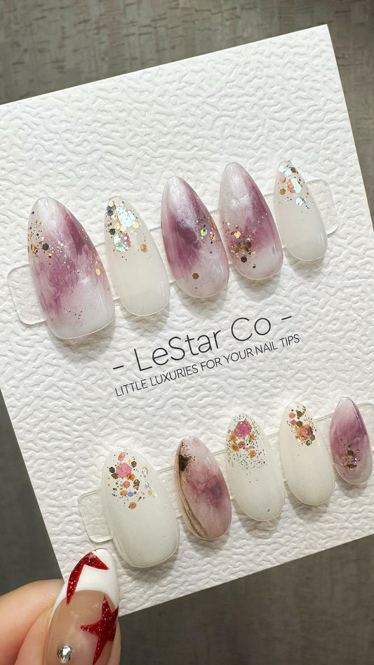 Reusable Lavender Sparkle | Premium Handmade Press on Nails Gel | Fake Nails | Cute Fun Colorful Gel Nail Artist faux nails BB895