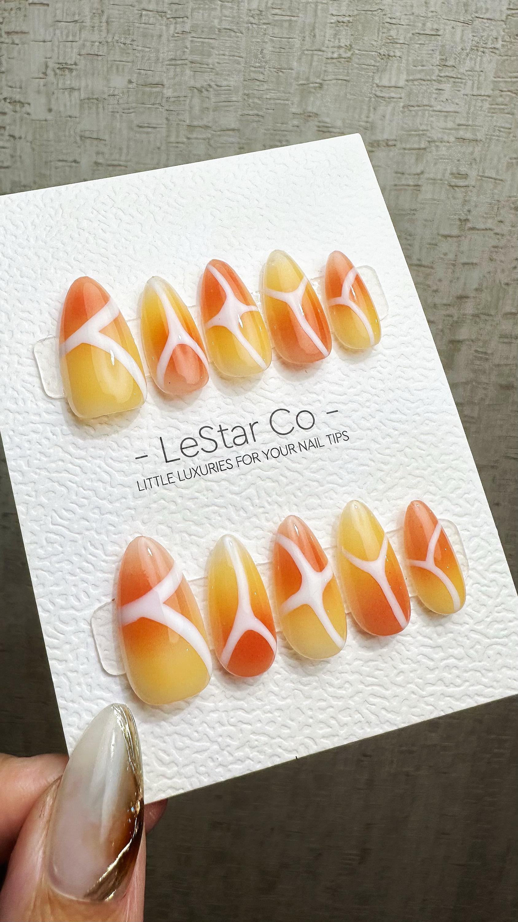 Reusable Sunset Swirl | Premium Press on Nails Gel Hand Painted Pressons Customizable Gel Nail False faux Nails ML902