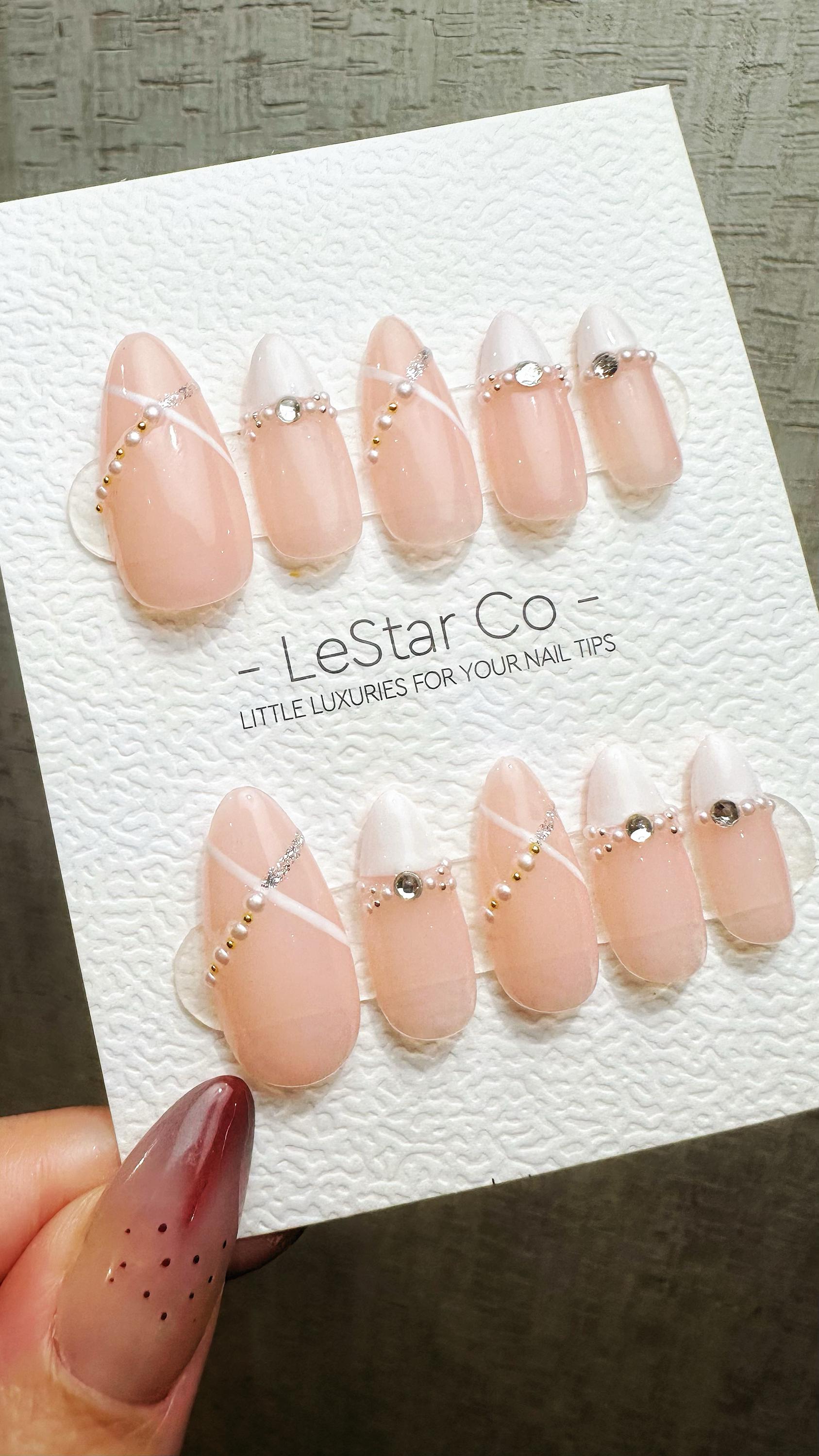 Reusable Pearl Strands | Nails Premium Press on Nails Gel Manicure Hand Painted Pressons Handmade | Lestarco faux nails YR870