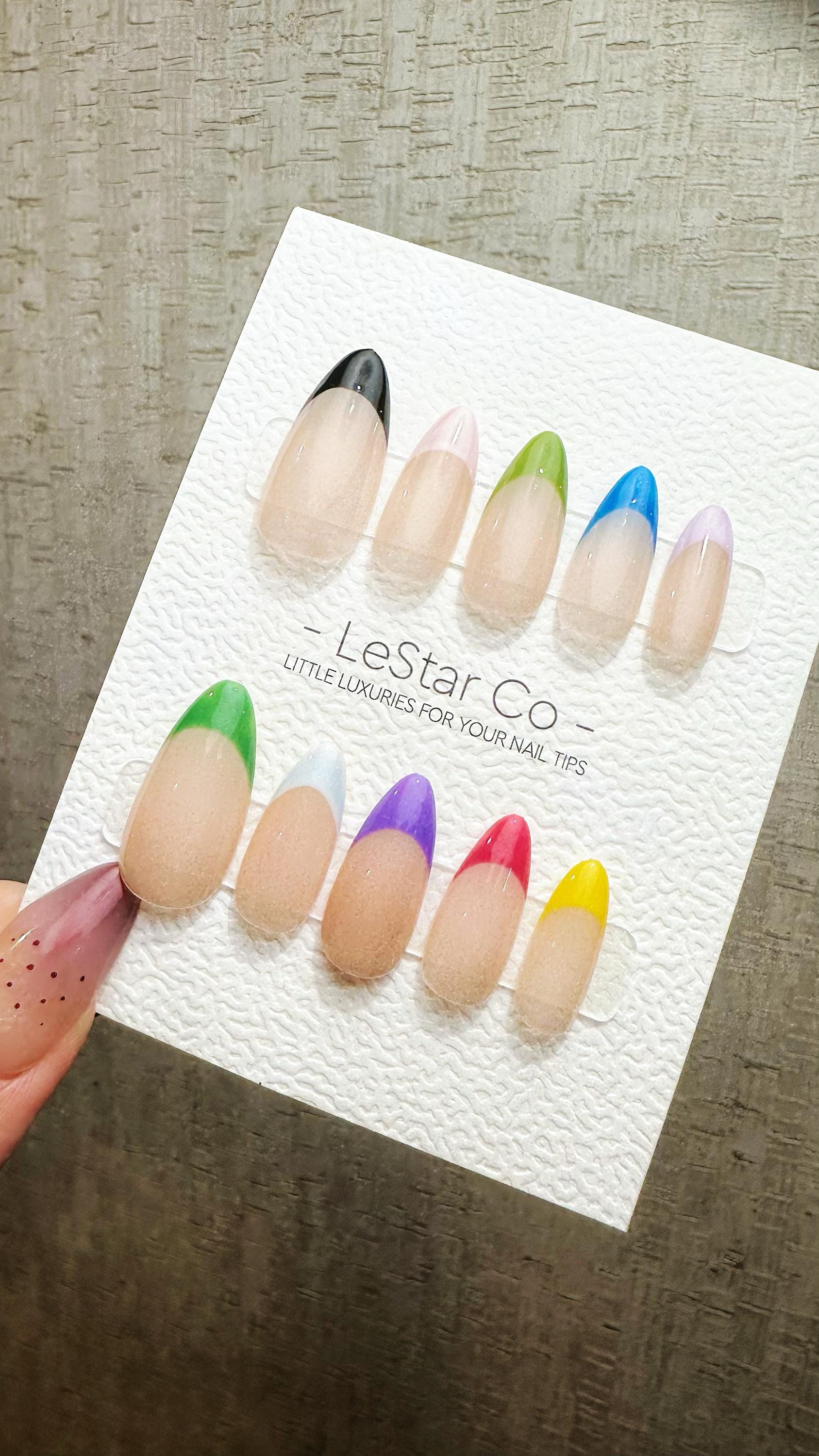 Reusable Rainbow Day French Tip | Nails Premium Press on Nails Gel Manicure Hand Painted Pressons Handmade | Lestarco faux nails YR871