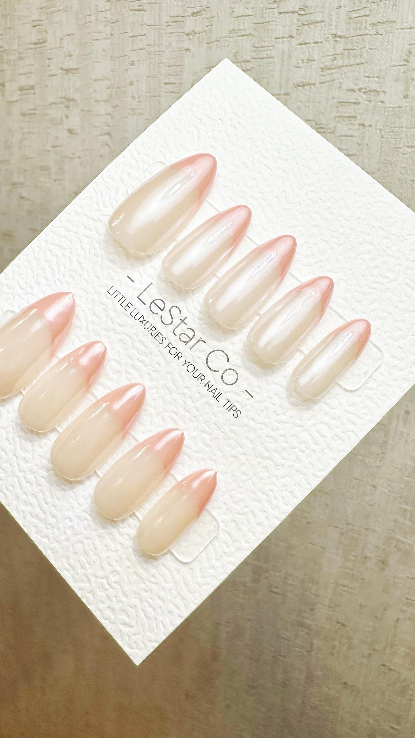 Reusable Pearly Pink French Tip | Nails Premium Press on Nails Gel Manicure Hand Painted Pressons Handmade | Lestarco faux nails YR872