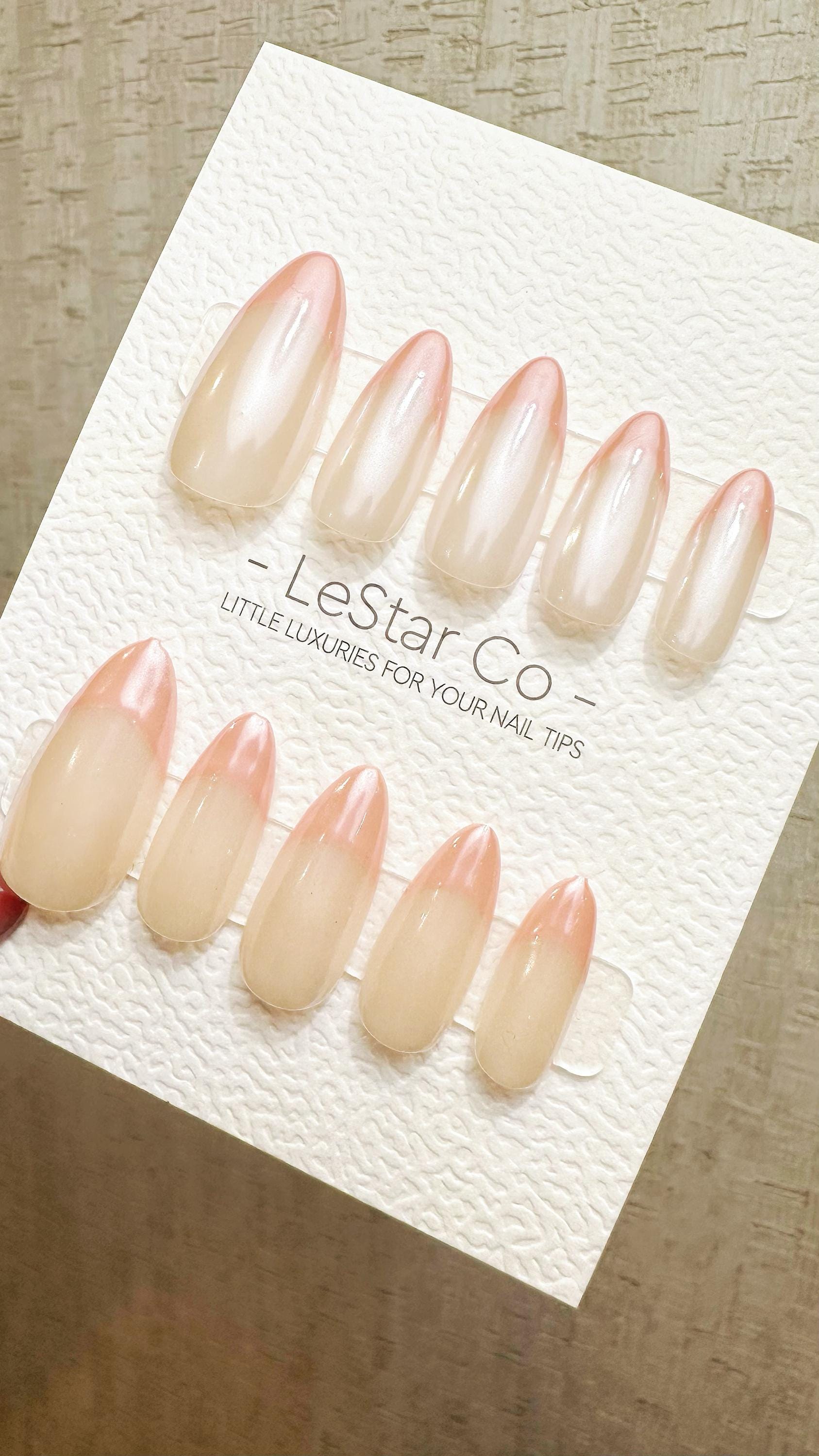 Reusable Pearly Pink French Tip | Nails Premium Press on Nails Gel Manicure Hand Painted Pressons Handmade | Lestarco faux nails YR872