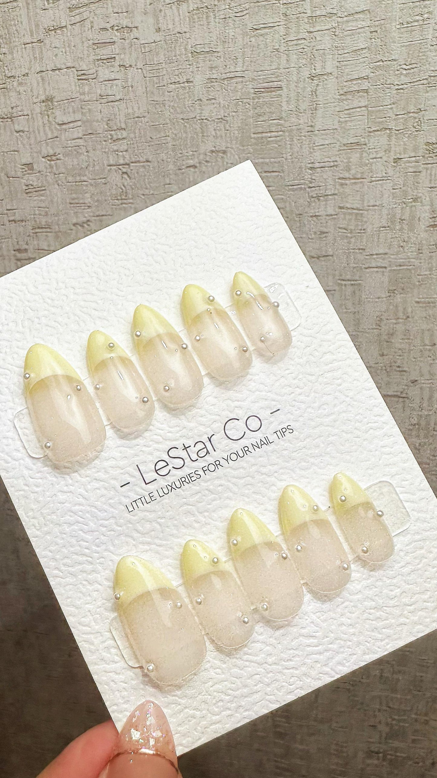 Reusable Baby Yellow French Tip with Pearl | Premium Press on Nails Gel | Fake Nails | Cute Fun Colorful Gel Nail Artist faux nails ML904