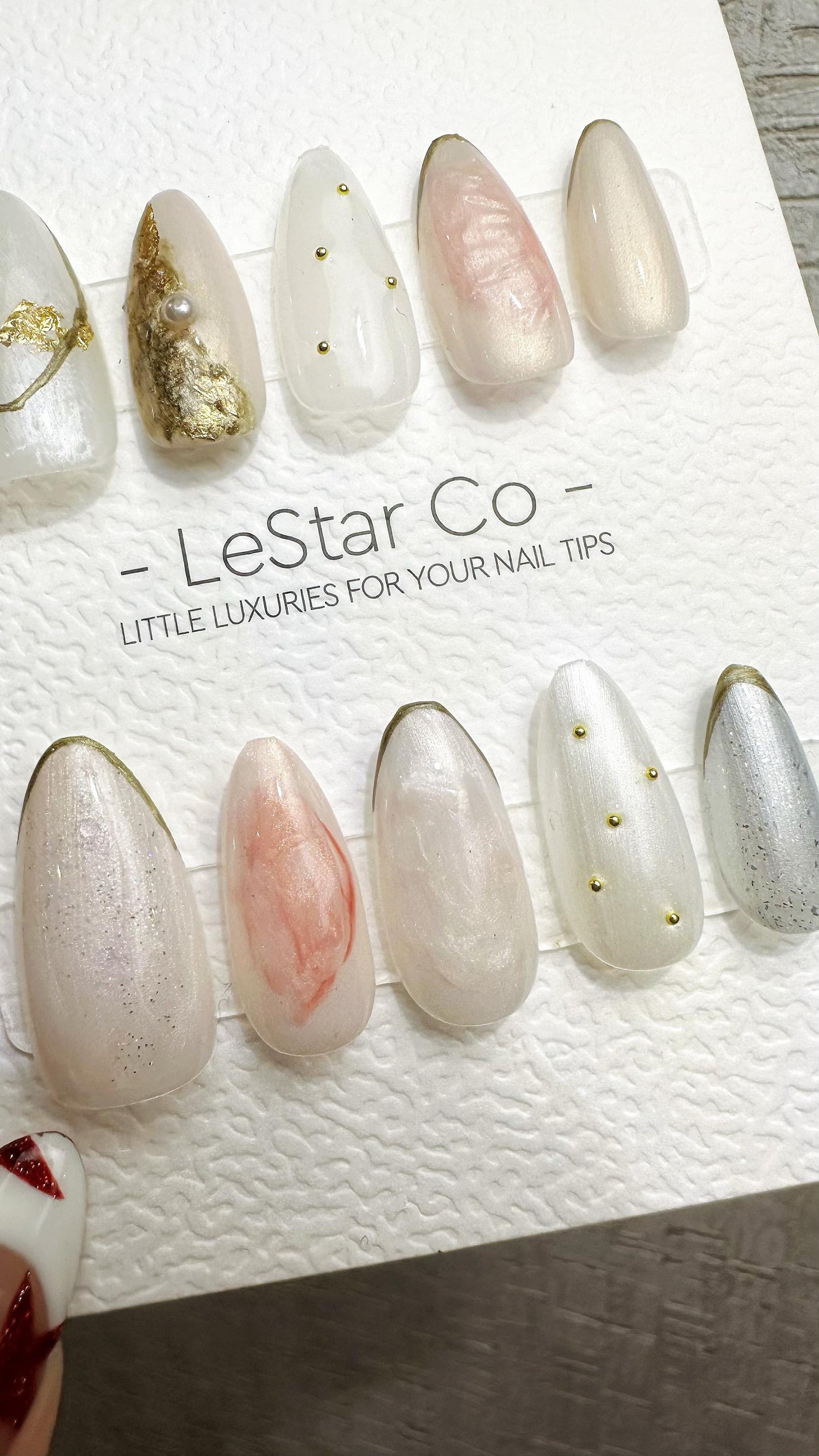 Reusable Pearl Whisper | Premium Press on Nails Gel Hand Painted Pressons Customizable Gel Nail Artist faux nails BB873