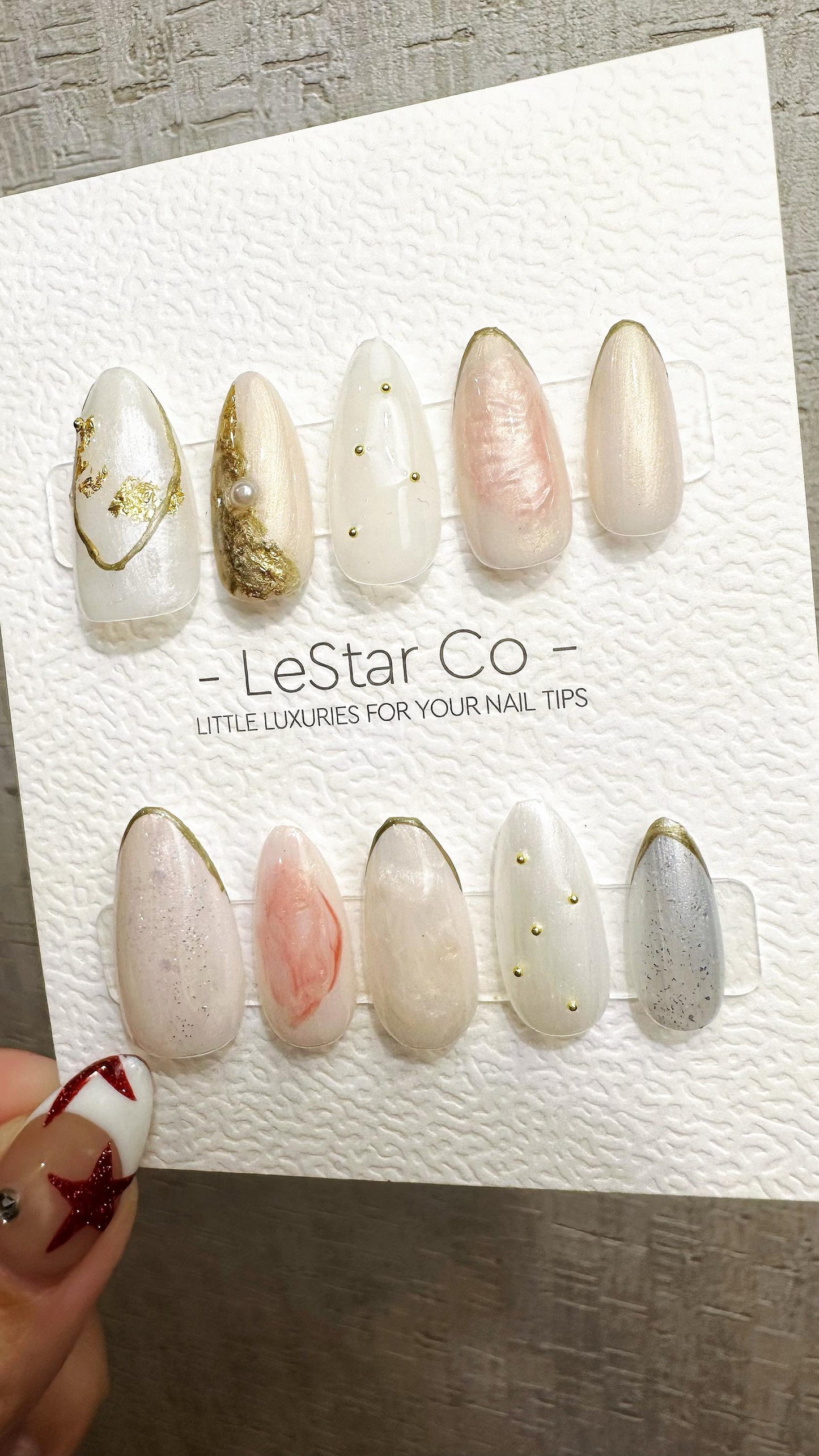 Reusable Pearl Whisper | Premium Press on Nails Gel Hand Painted Pressons Customizable Gel Nail Artist faux nails BB873