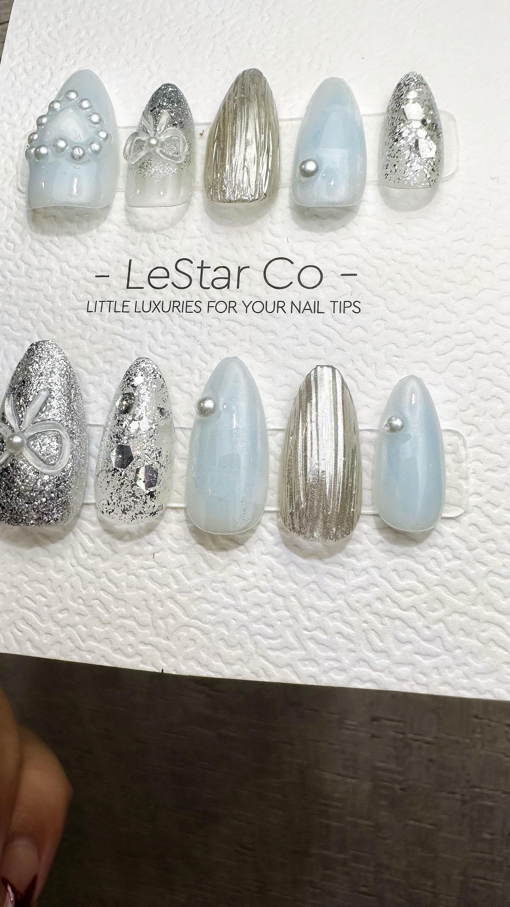 Reusable Pearl Frost | Premium Press on Nails Gel Hand Painted Pressons Customizable Gel Nail Artist faux nails BB877