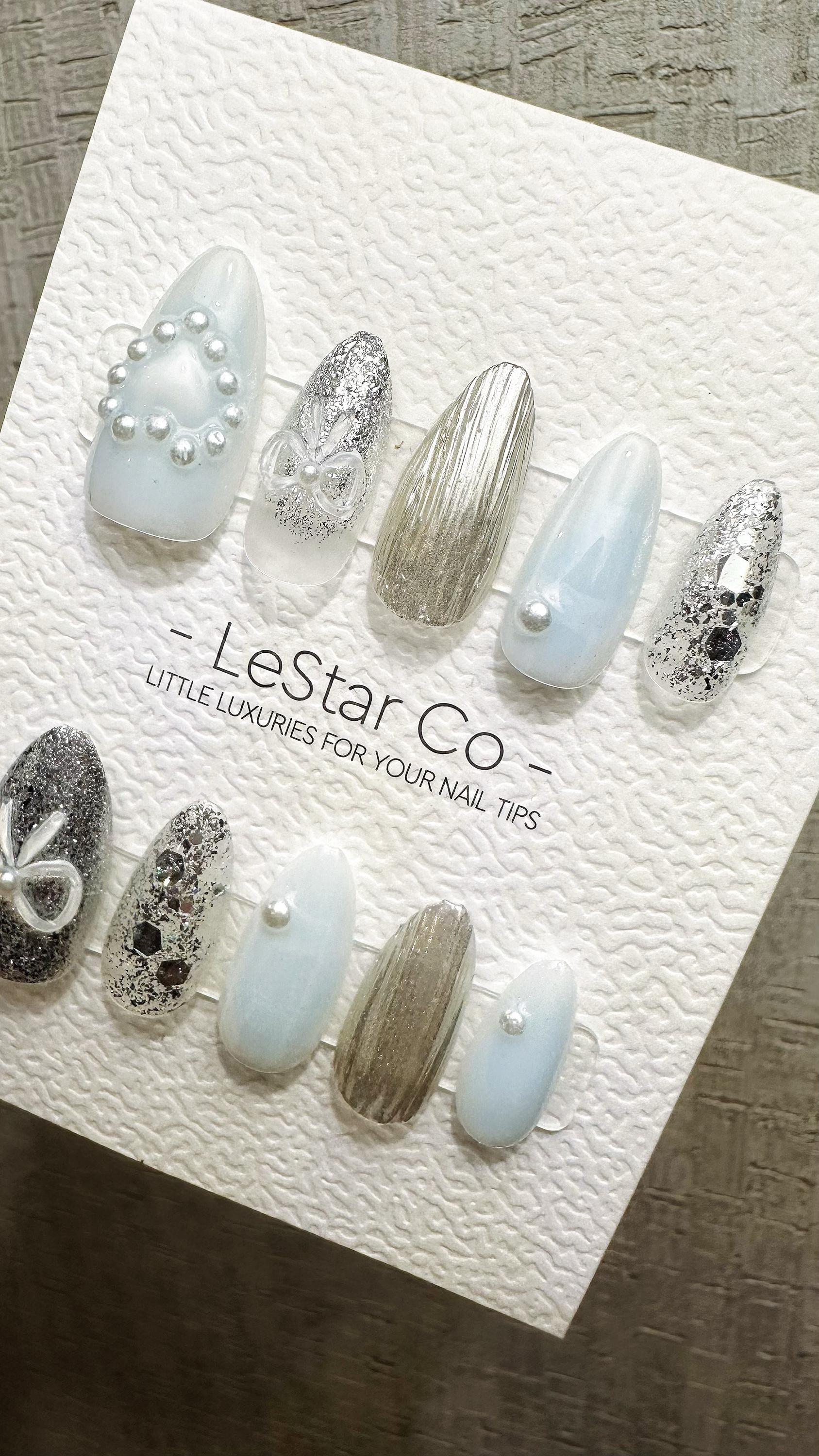 Reusable Pearl Frost | Premium Press on Nails Gel Hand Painted Pressons Customizable Gel Nail Artist faux nails BB877