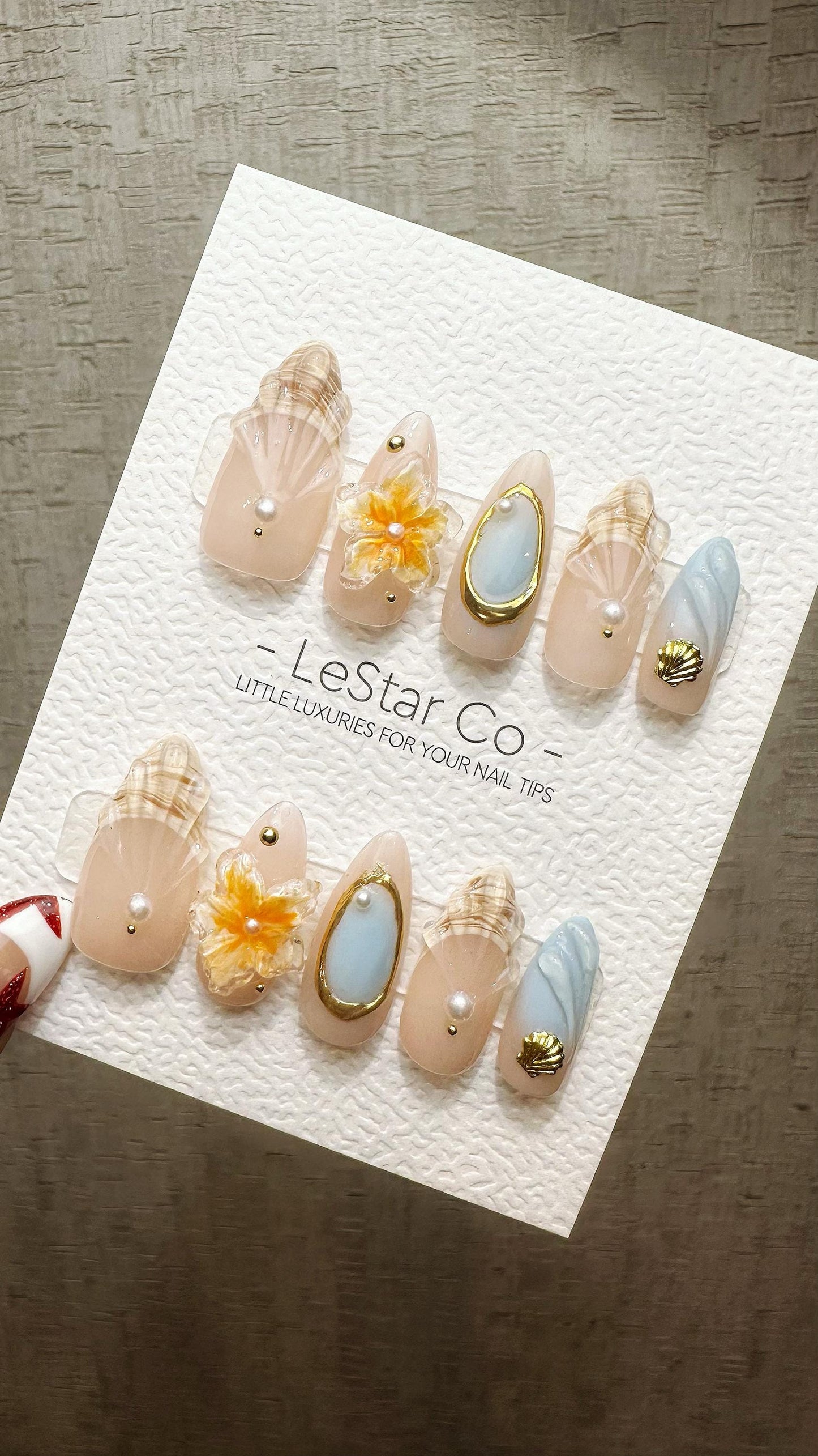 Reusable Coastal Chic| Premium Press on Nails Gel | Fake Nails | Cute Fun Colorful Gel Nail Artist faux nails WM887