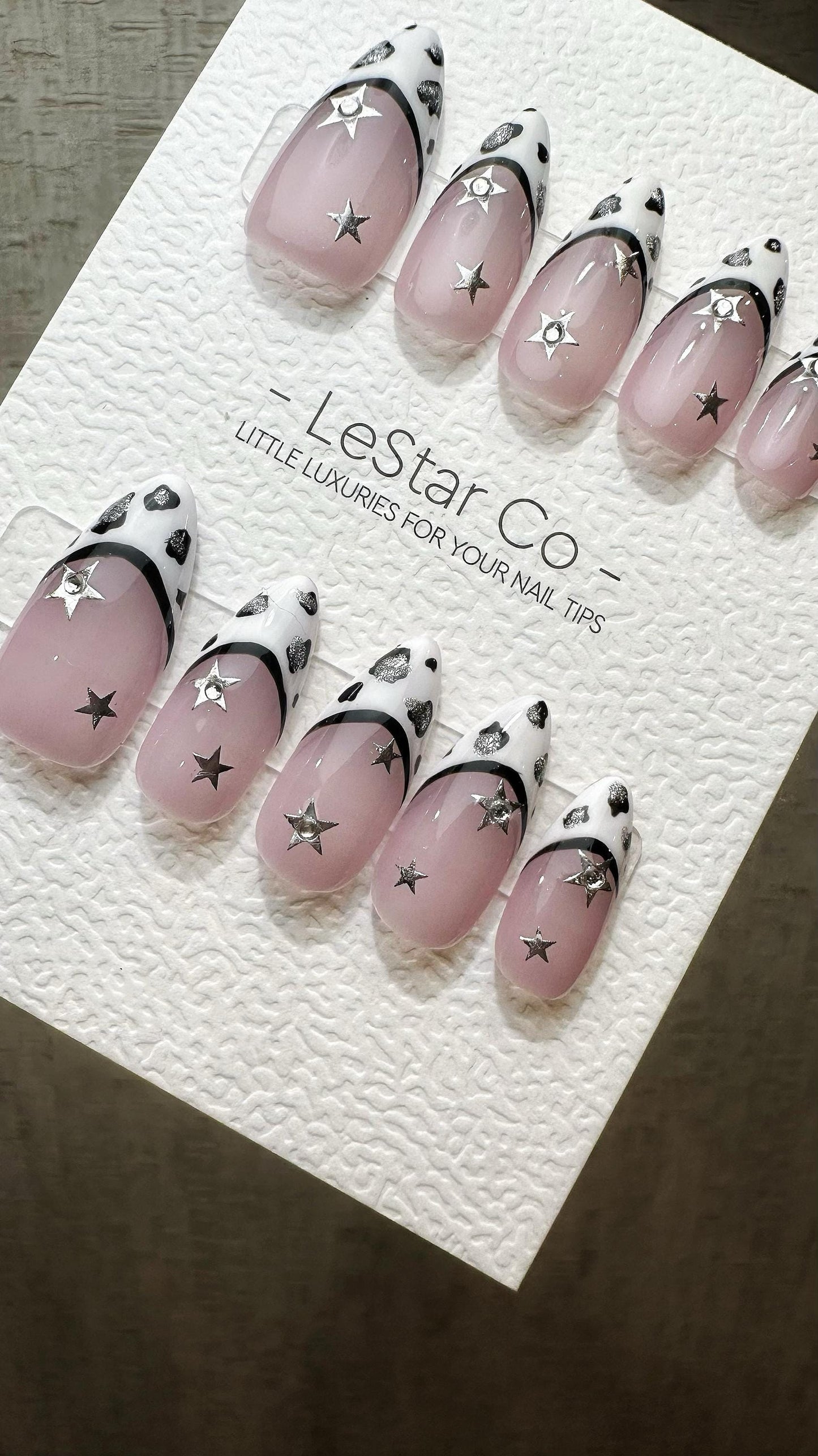 Reusable Milky Way Magic French Tip| Premium Press on Nails Gel Hand Painted Pressons Customizable Gel Nail Artist faux nails WM889