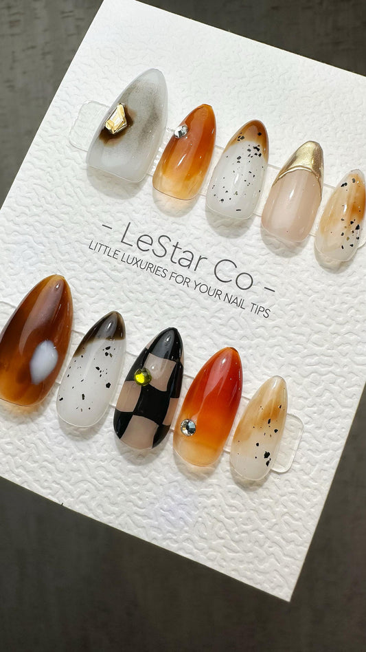 Reusable Golden Sunset | Premium Handmade Press on Nails Gel | Fake Nails | Cute Fun Colorful Gel Nail Artist faux nails BB892