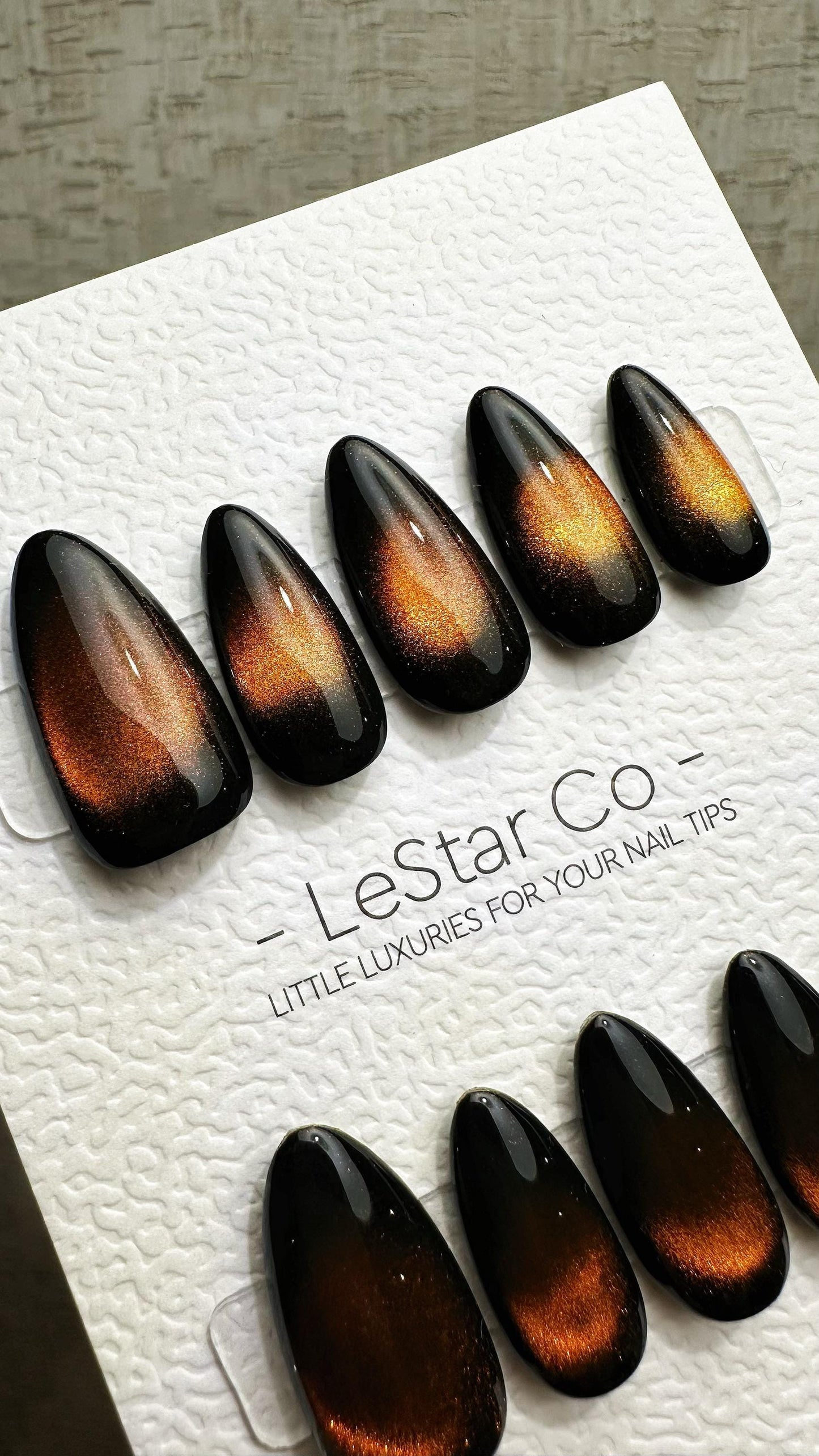 Reusable Molten Glow Orange Cat Eye Effect |Premium Presson Nails Gel Manicure Hand Painted Pressons Handmade | Lestarco faux nails ML898