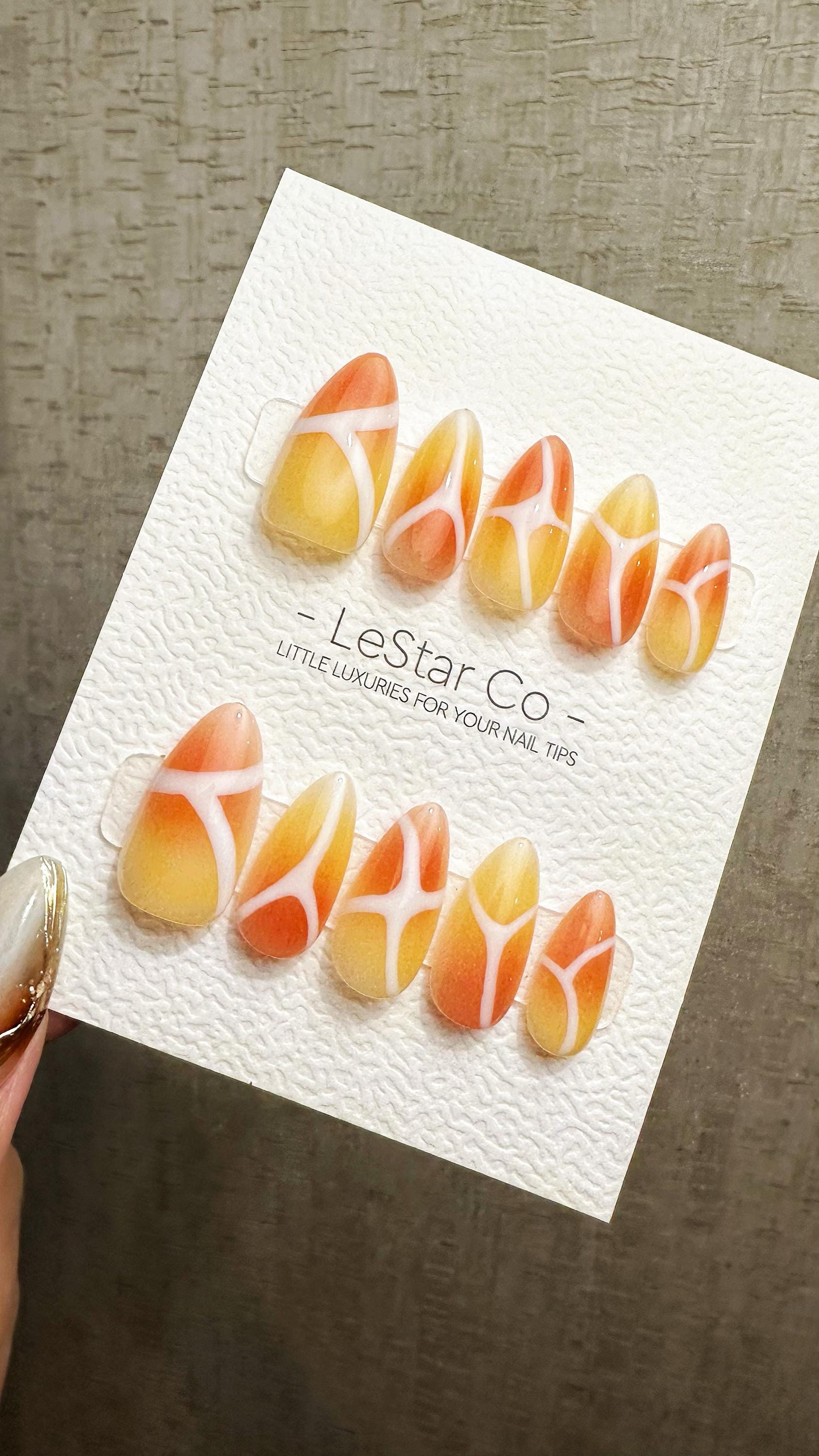 Reusable Sunset Swirl | Premium Press on Nails Gel Hand Painted Pressons Customizable Gel Nail False faux Nails ML902