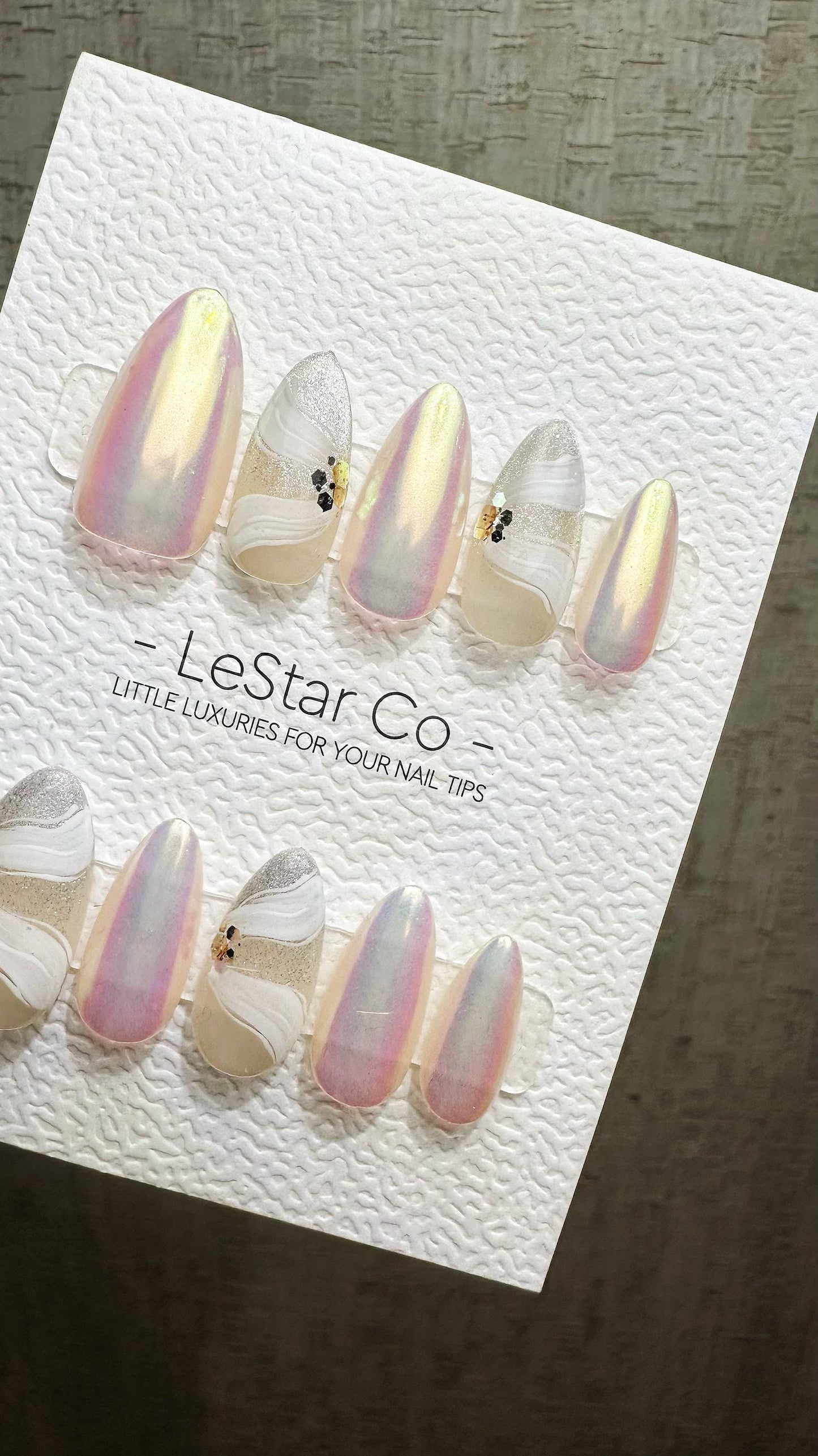 Reusable Iridescent Ribbon | Premium Press on Nails Gel Hand Painted Pressons Customizable Gel Nail False faux Nails ML903