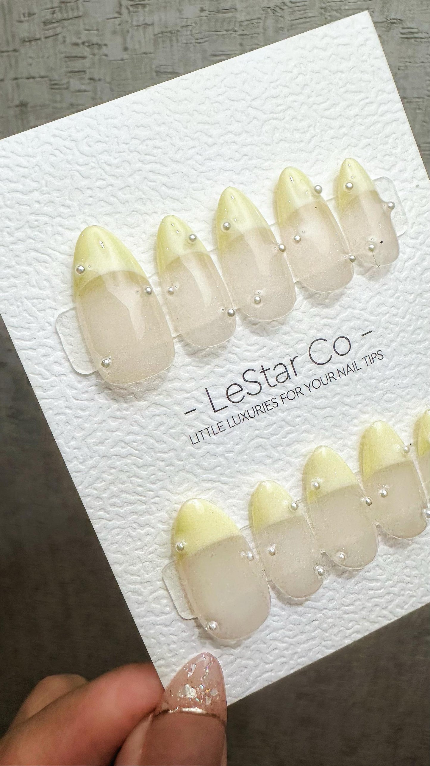 Reusable Baby Yellow French Tip with Pearl | Premium Press on Nails Gel | Fake Nails | Cute Fun Colorful Gel Nail Artist faux nails ML904