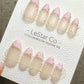 Reusable Baby Pink French Tip with Pearl | Premium Press on Nails Gel | Fake Nails | Cute Fun Colorful Gel Nail Artist faux nails ML905