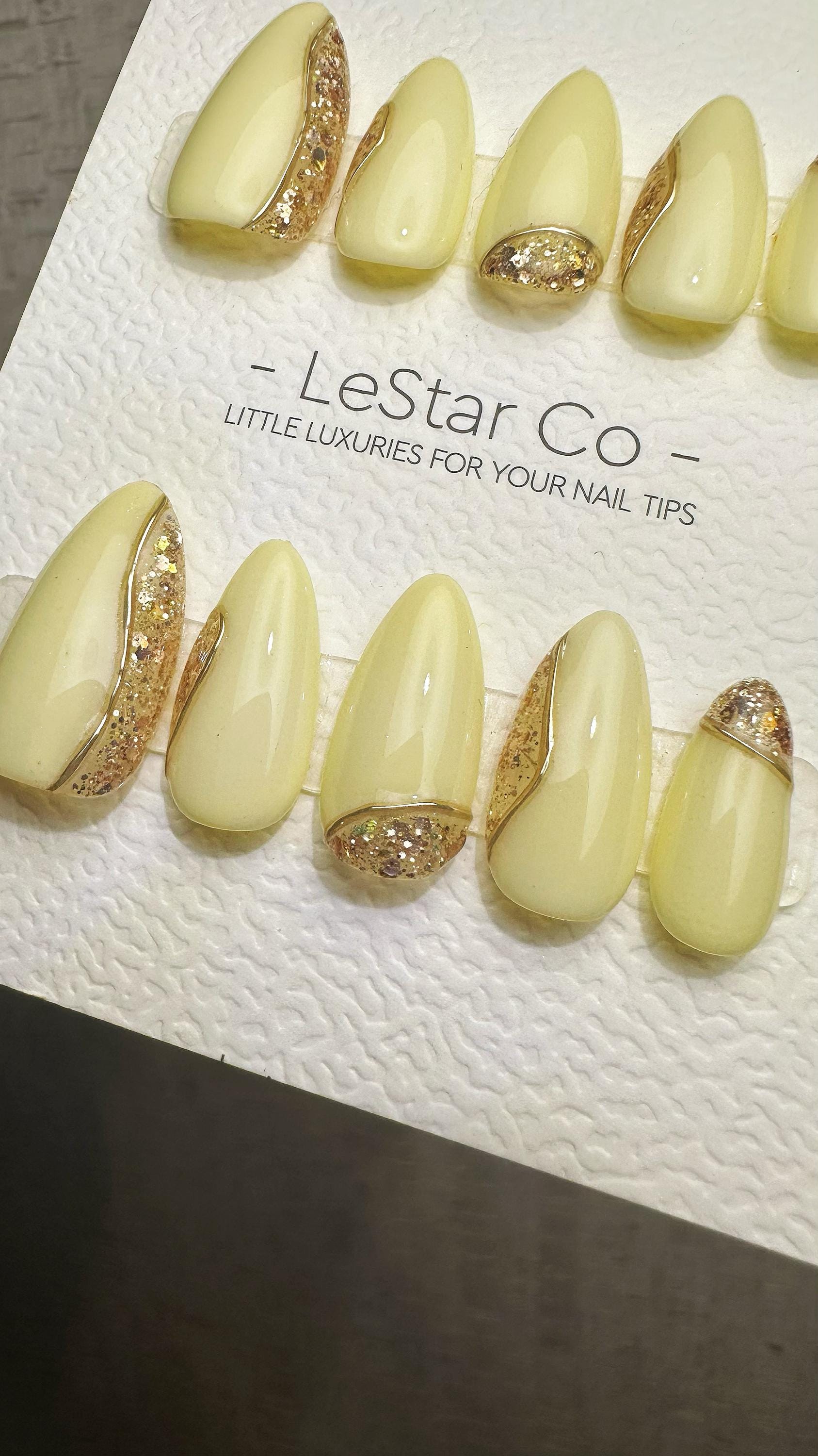 Reusable Lustrous Sand| Premium Press on Nails Gel Hand Painted Pressons Customizable Gel Nail faux nails ML915