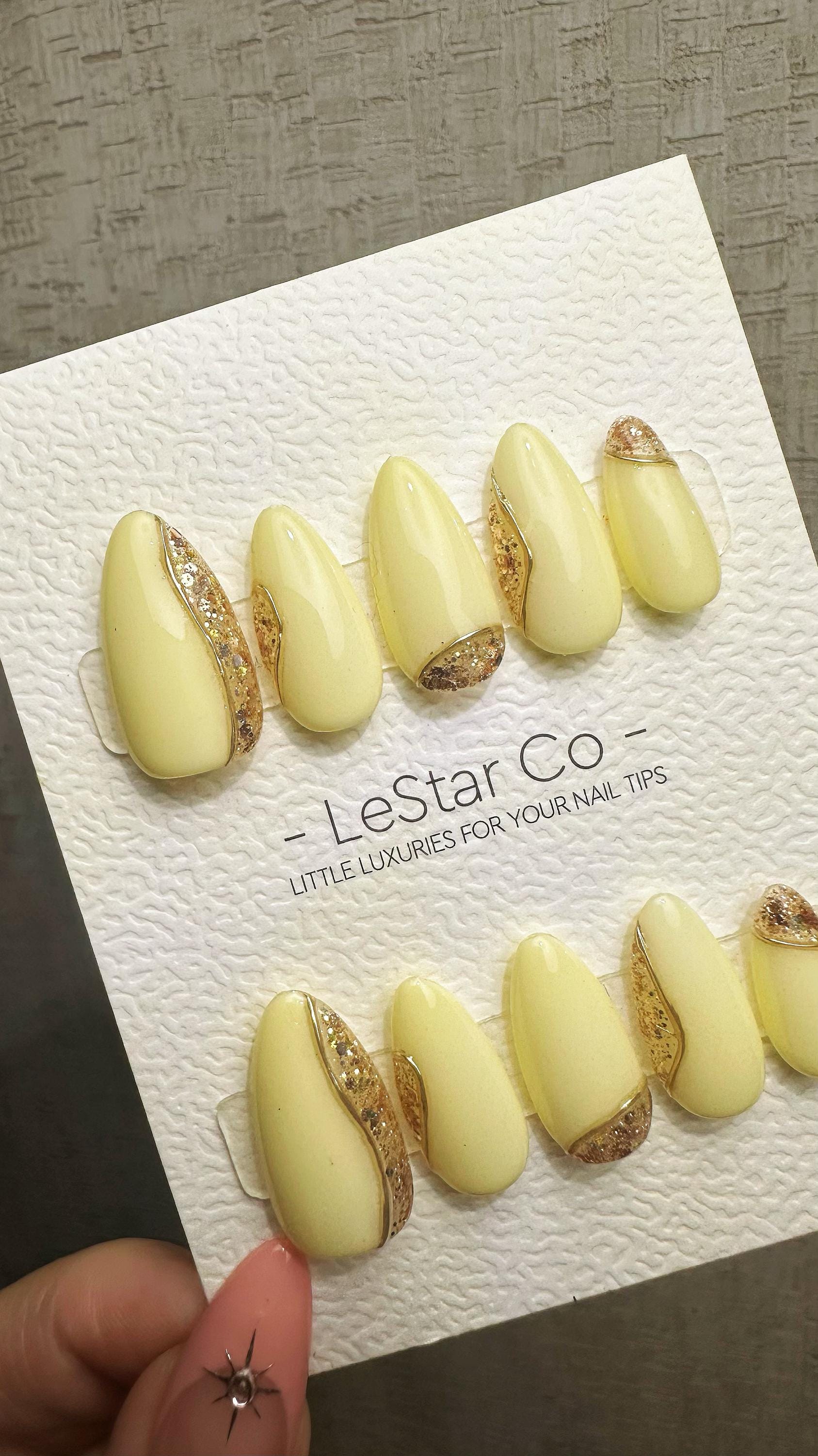 Reusable Lustrous Sand| Premium Press on Nails Gel Hand Painted Pressons Customizable Gel Nail faux nails ML915
