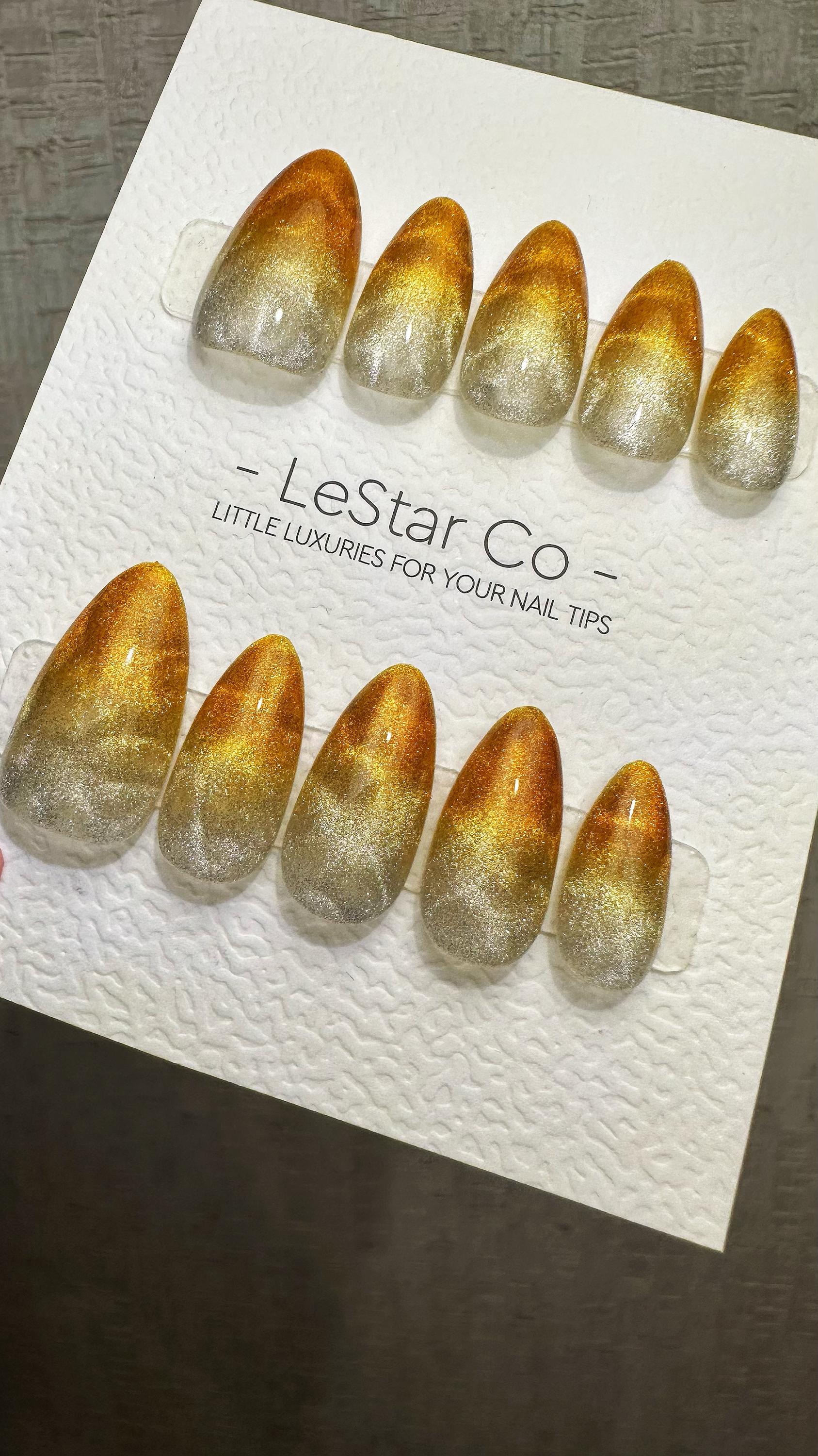 Reusable Sunset Glow Cat Eye Effect| Nails Premium Press on Nails Gel Manicure | Fake Nails | Handmade | faux nails ML918