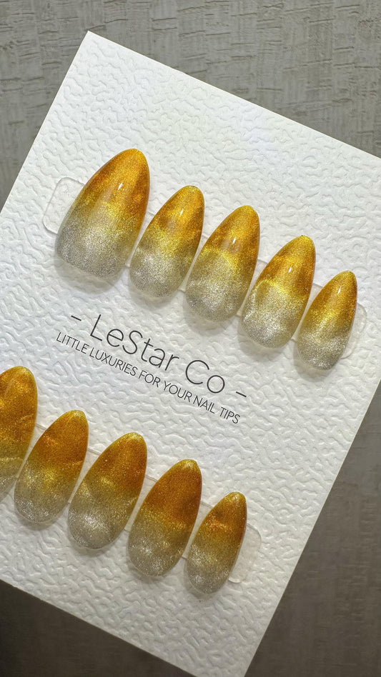 Reusable Sunset Glow Cat Eye Effect| Nails Premium Press on Nails Gel Manicure | Fake Nails | Handmade | faux nails ML918