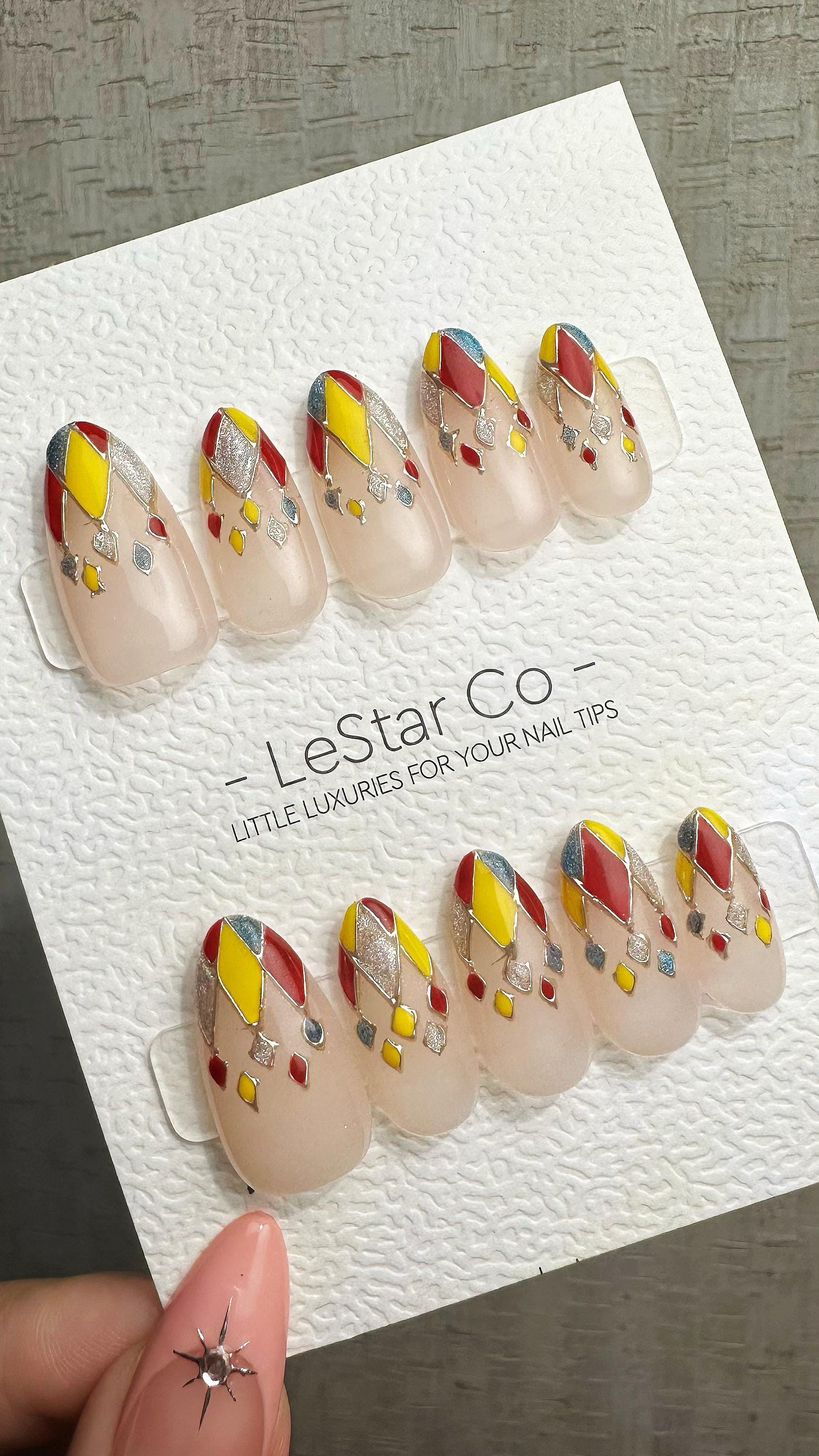 Reusable Diamond Jubilee Cat Eye | Premium Handmade Press on Nails Gel Hand Painted Pressons Customizable Gel Nail Artist faux nails ML922