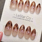Reusable Bowed in Bronze Cat Eye Effect| Nails Premium Press on Nails Gel Manicure | Fake Nails | Handmade | faux nails ML923