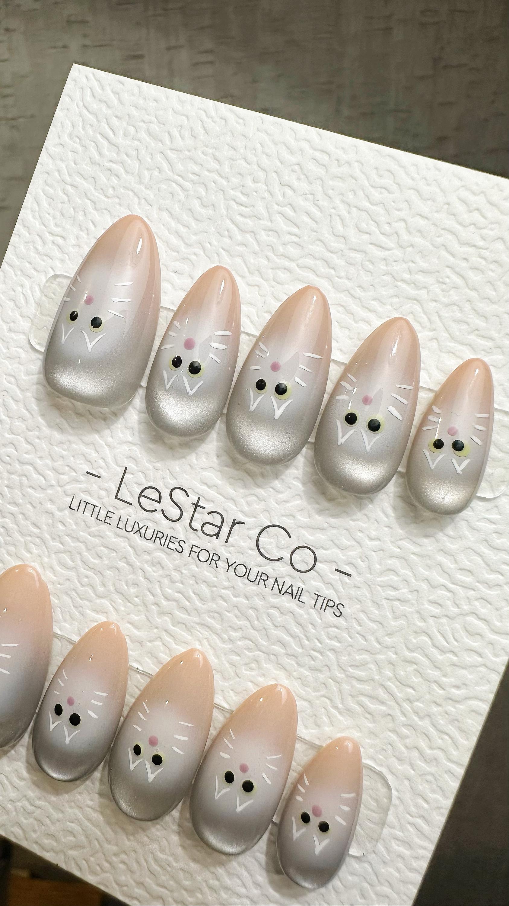 Reusable Blush Paws | Premium Press on Nails Gel Hand Painted Pressons Customizable Gel Nail Artist faux nails ML926