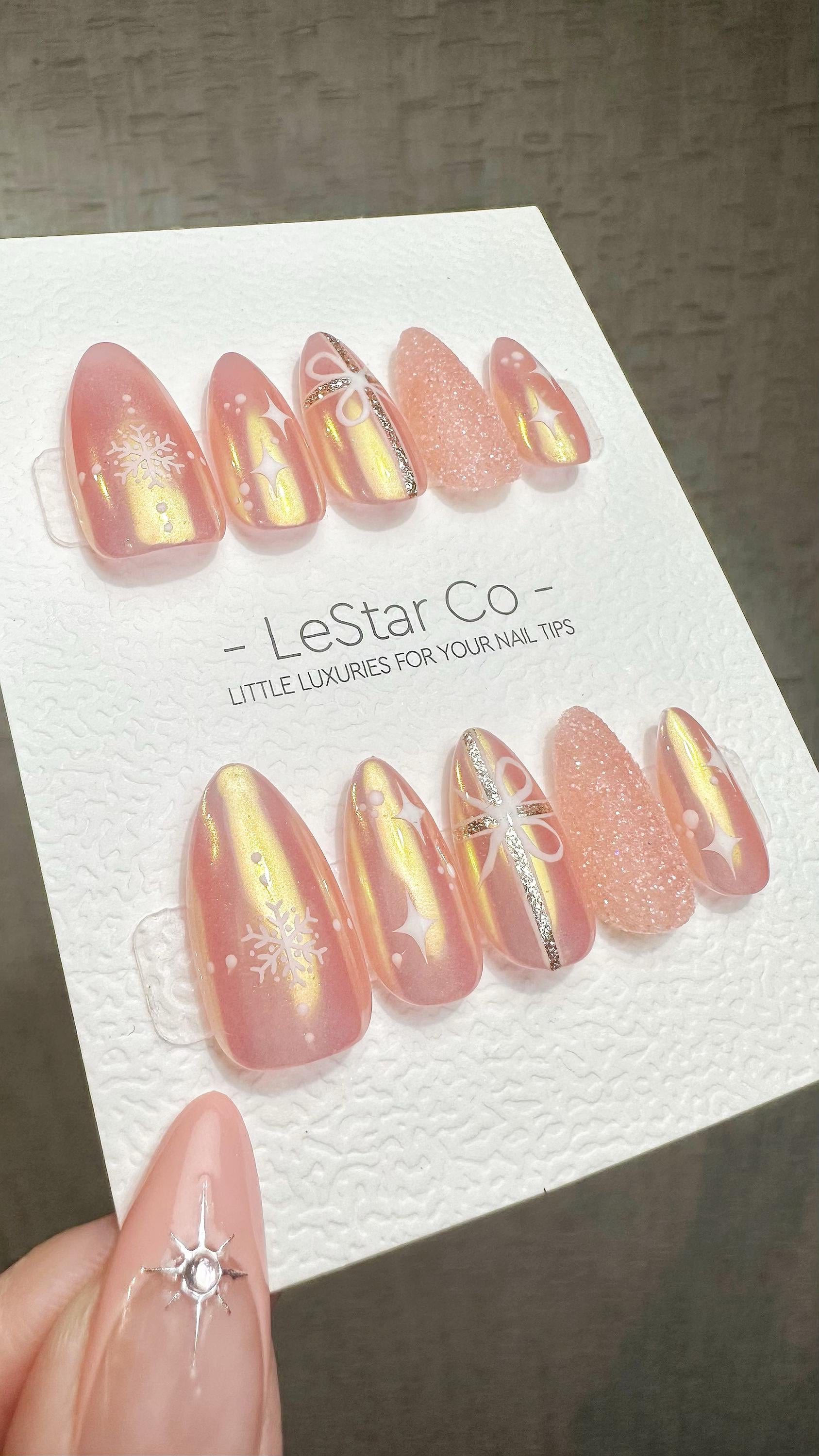 Reusable Frosted Peach Glow | Premium Press on Nails Gel Hand Painted Pressons Customizable Gel Nail Artist faux nails ML932