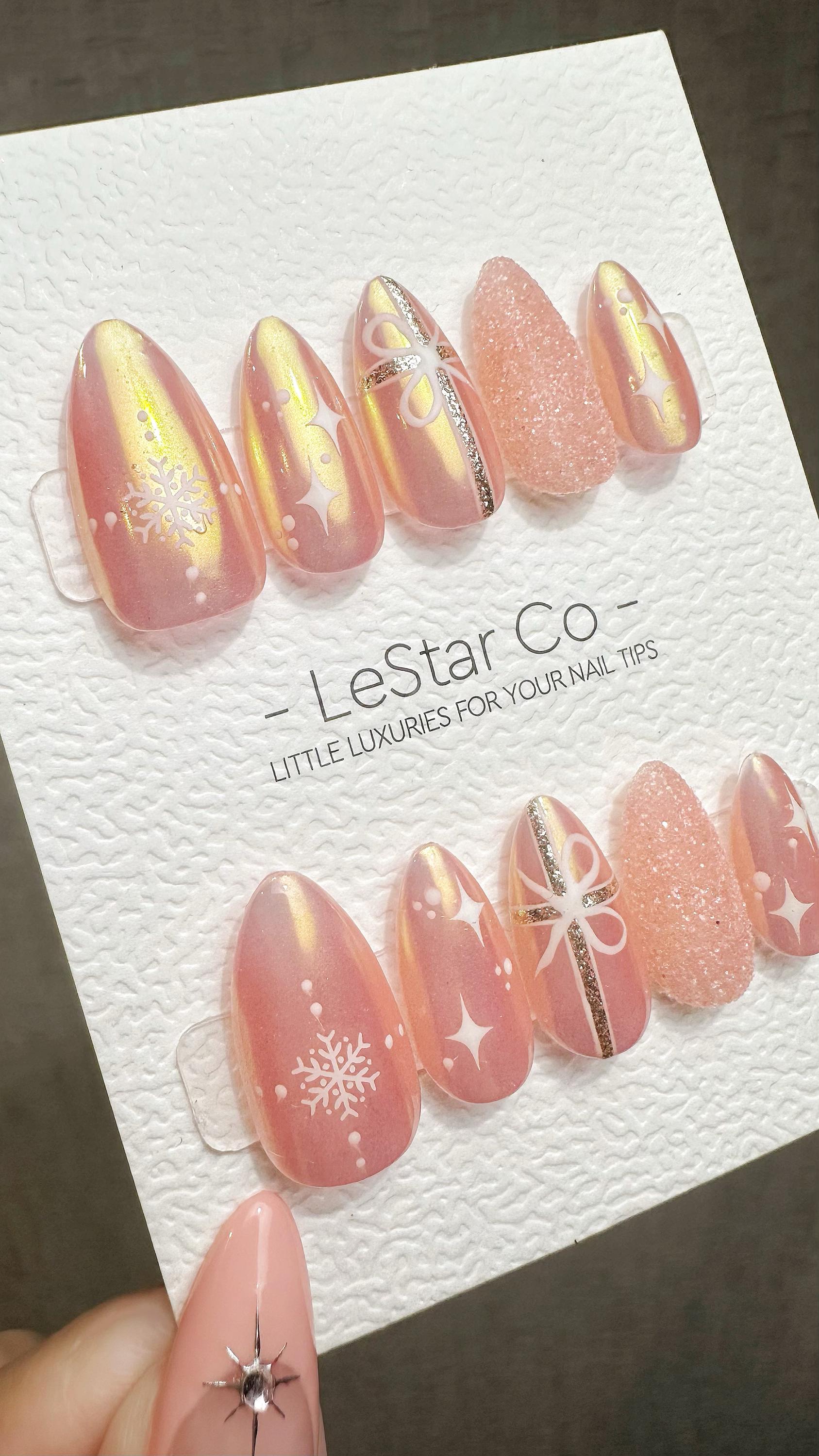 Reusable Frosted Peach Glow | Premium Press on Nails Gel Hand Painted Pressons Customizable Gel Nail Artist faux nails ML932