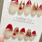 Reusable Ruby Ribbon French Tip| Premium Press on Nails Gel | Fake Nails | Cute Fun Colorful Gel Nail Artist faux nails ML930