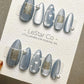Reusable Silver Serenade Cat Eye Effect | Premium Press on Nails Gel Hand Painted Pressons Customizable Gel Nail Artist faux nails WM941