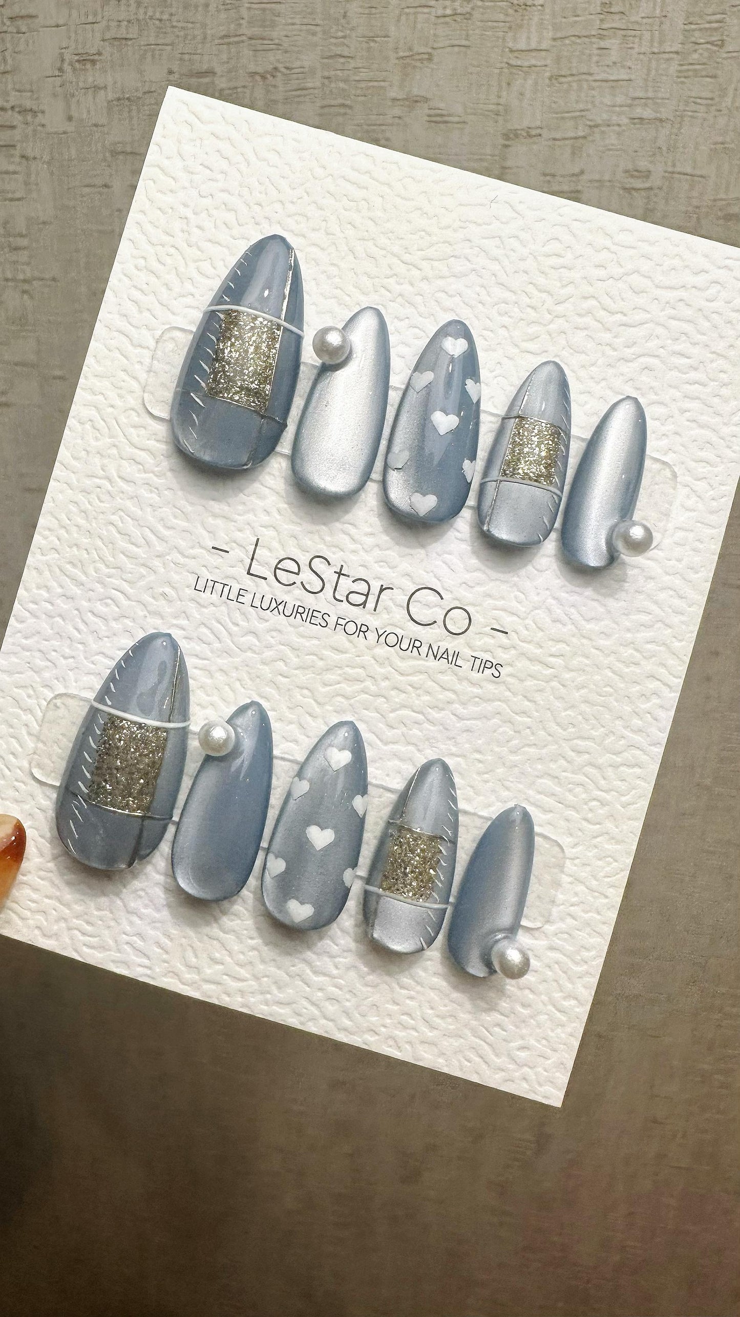 Reusable Silver Serenade Cat Eye Effect | Premium Press on Nails Gel Hand Painted Pressons Customizable Gel Nail Artist faux nails WM941