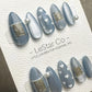 Reusable Silver Serenade Cat Eye Effect | Premium Press on Nails Gel Hand Painted Pressons Customizable Gel Nail Artist faux nails WM941