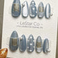 Reusable Silver Serenade Cat Eye Effect | Premium Press on Nails Gel Hand Painted Pressons Customizable Gel Nail Artist faux nails WM941