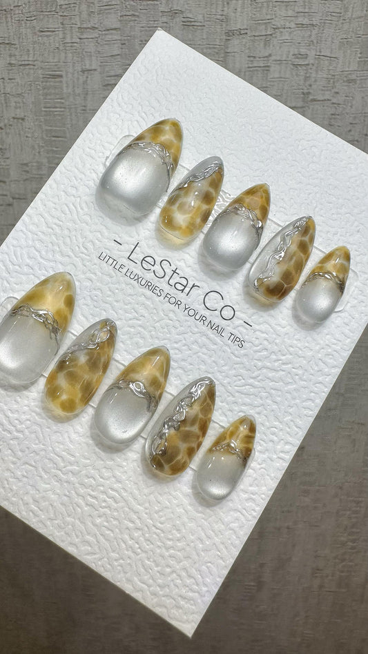 Reusable Gilded Oasis Cat Eye Effect | Premium Handmade Press on Nails Gel | Fake Nails | Cute Fun Colorful Gel Nail Artist faux nails ML919