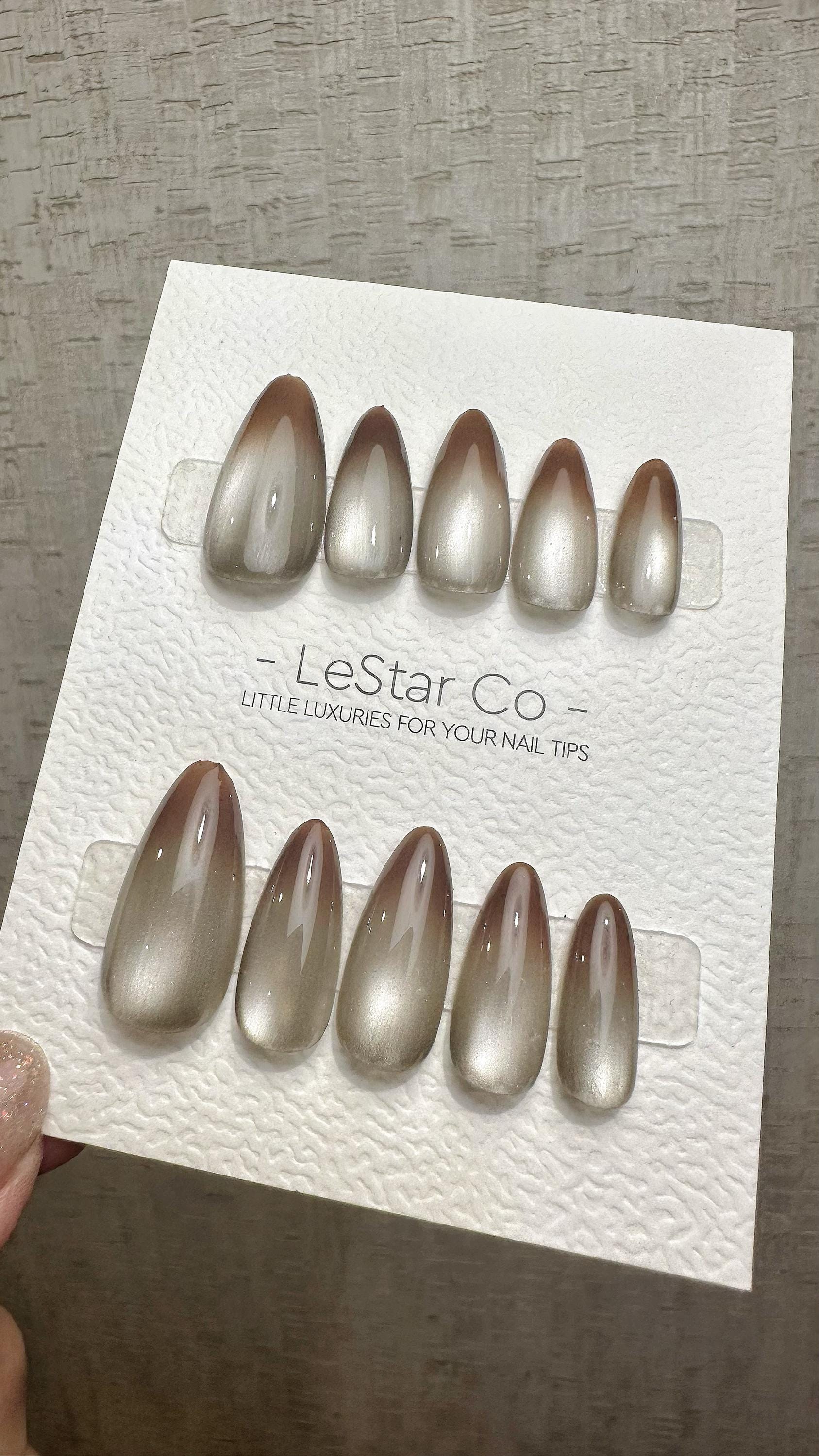 Reusable Mocha Mist Cat Eye Effect | Premium Press on Nails Gel Hand Painted Pressons Customizable Gel Nail Artist fake nails WM937
