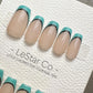 Reusable Turquoise Touch French Tip | Premium Press on Nails Gel Hand Painted Pressons Customizable Gel Nail Artist faux nails WM945