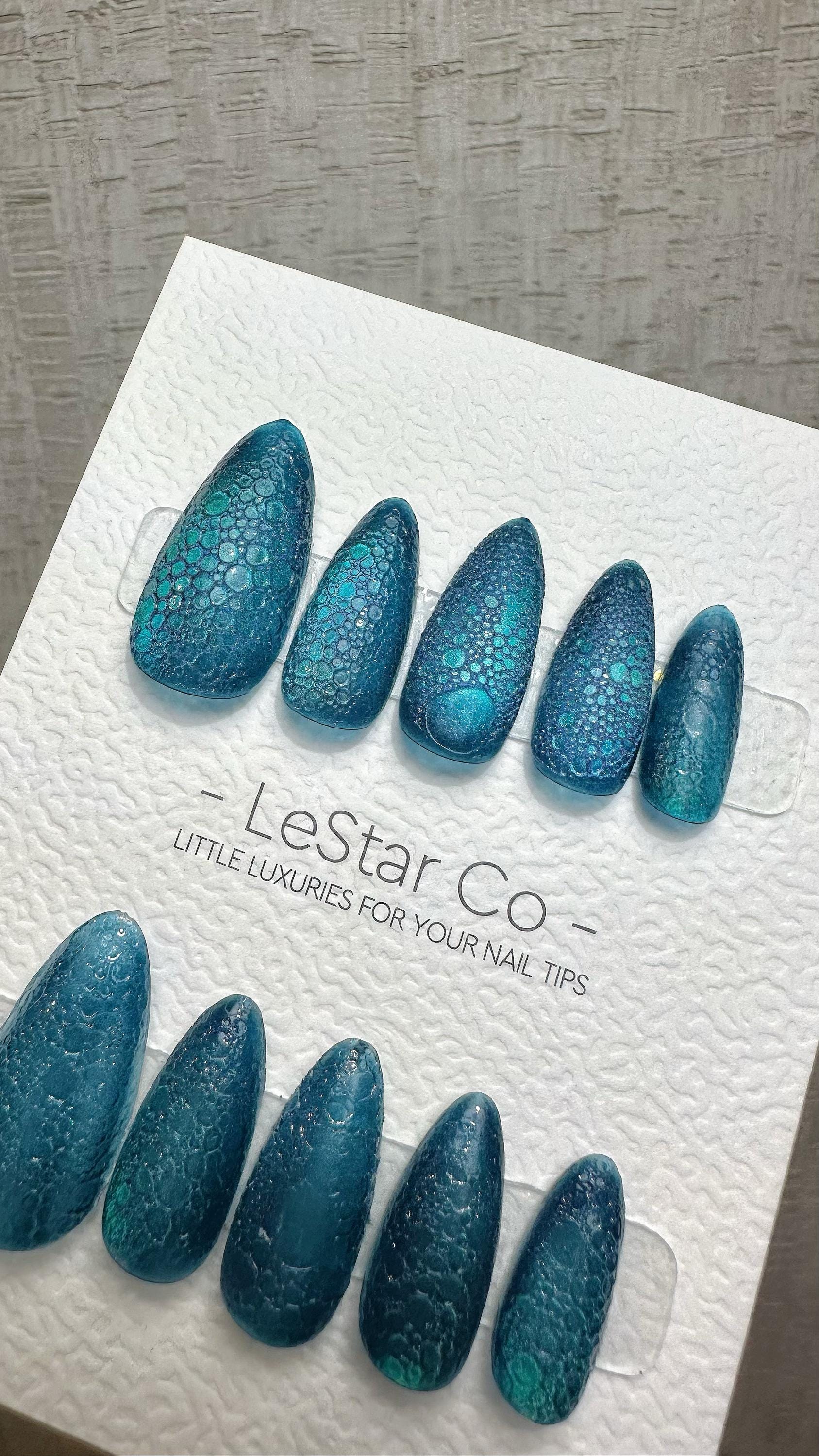 Reusable Oceanic Scales Cat Eye Effect | Premium Press on Nails Gel Hand Painted Pressons Customizable Gel Nail Artist fake nails WM943