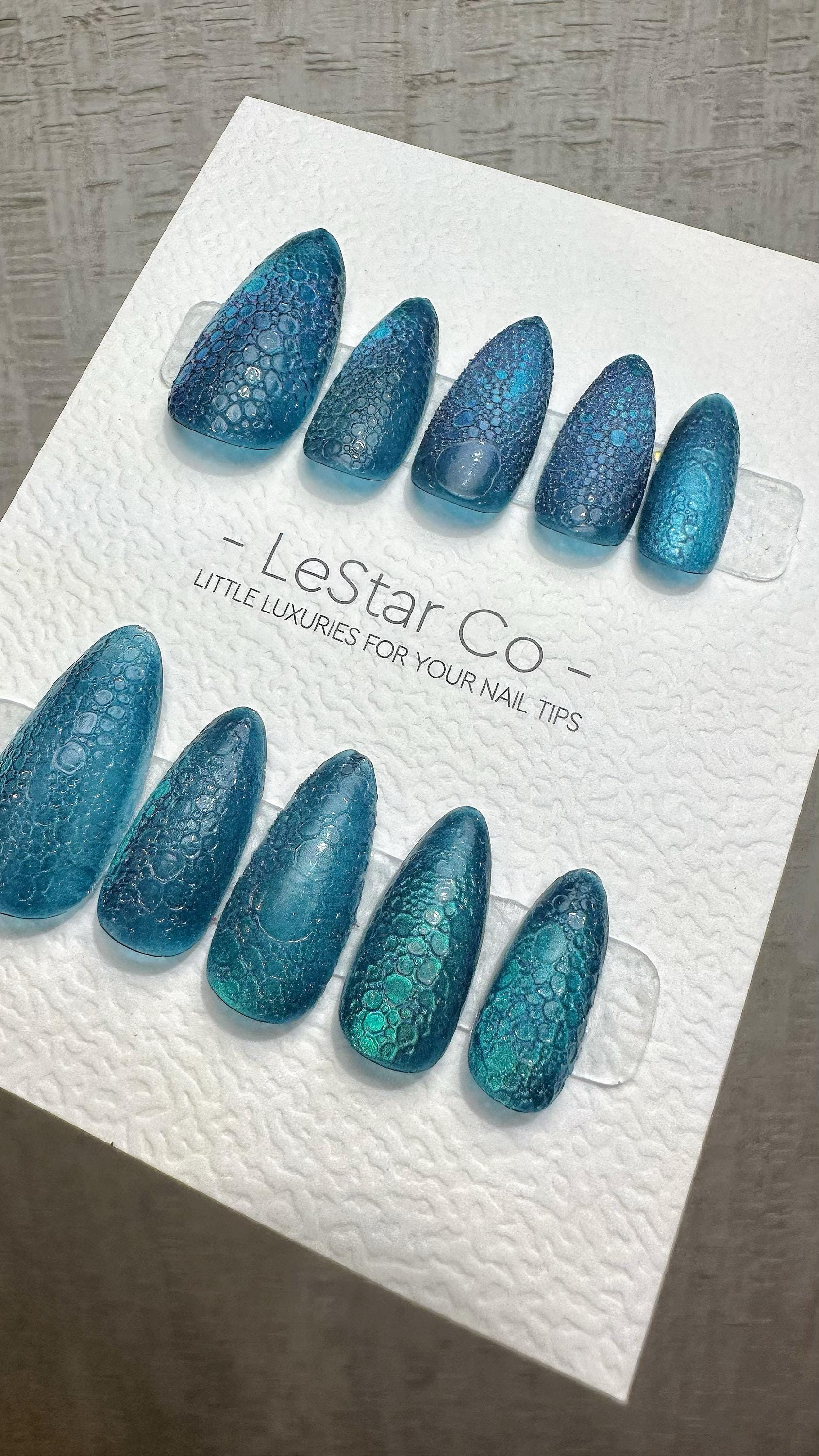 Reusable Oceanic Scales Cat Eye Effect | Premium Press on Nails Gel Hand Painted Pressons Customizable Gel Nail Artist fake nails WM943
