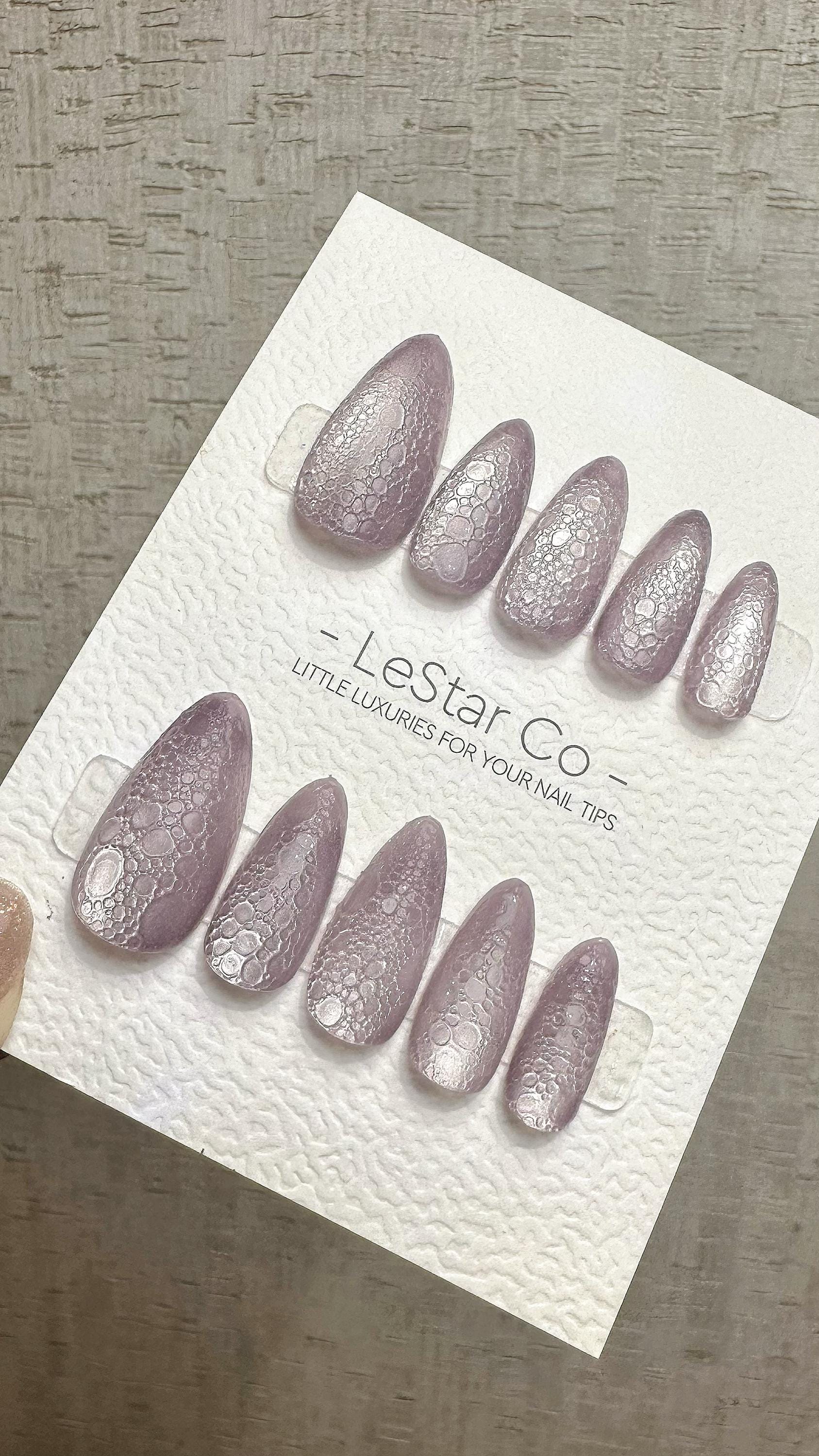 Reusable Mystic Bubble veil Cat Eye Effect | Premium Press on Nails Gel Hand Painted Pressons Customizable Gel Nail Artist fake nails WM950