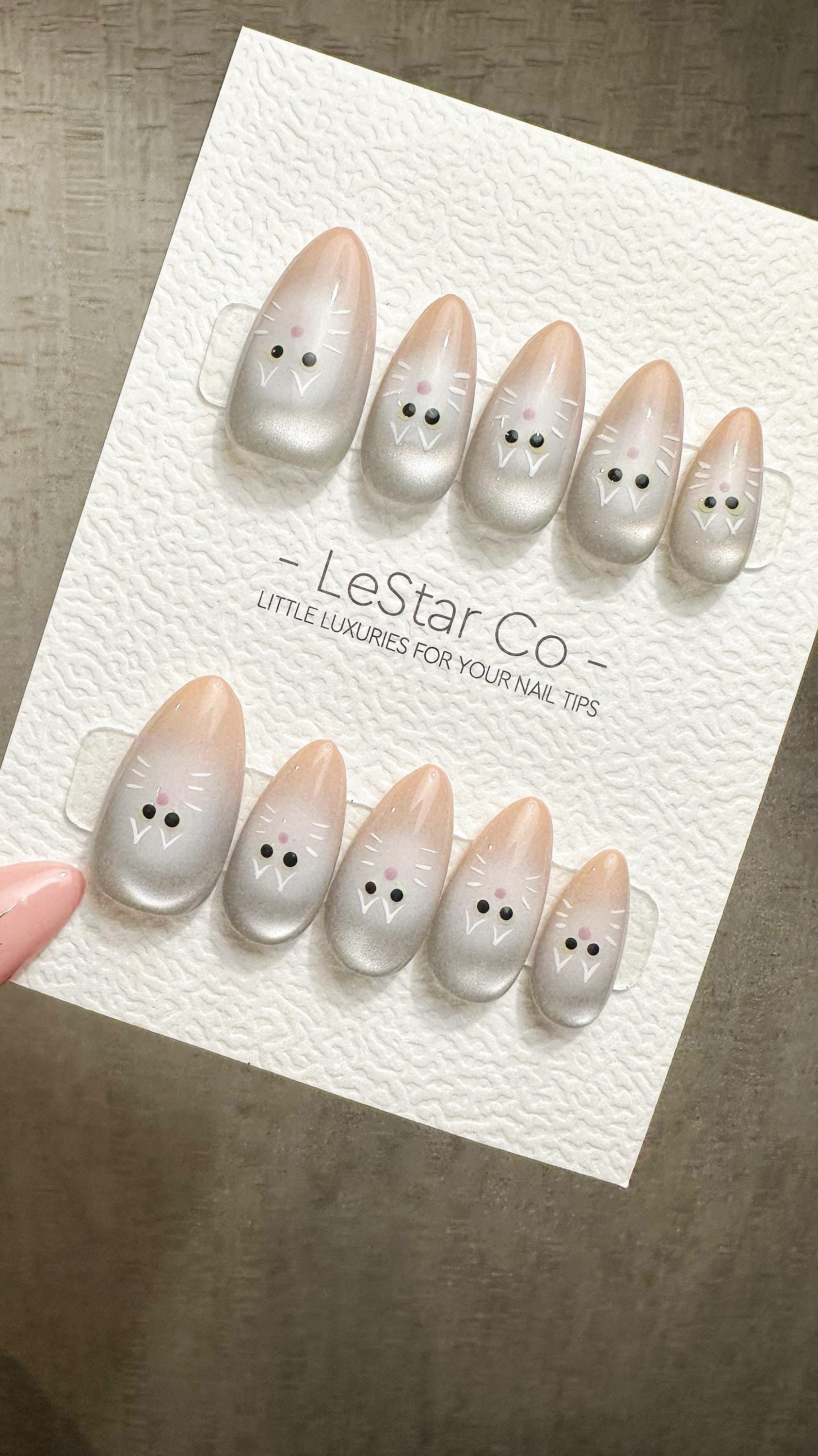 Reusable Blush Paws | Premium Press on Nails Gel Hand Painted Pressons Customizable Gel Nail Artist faux nails ML926