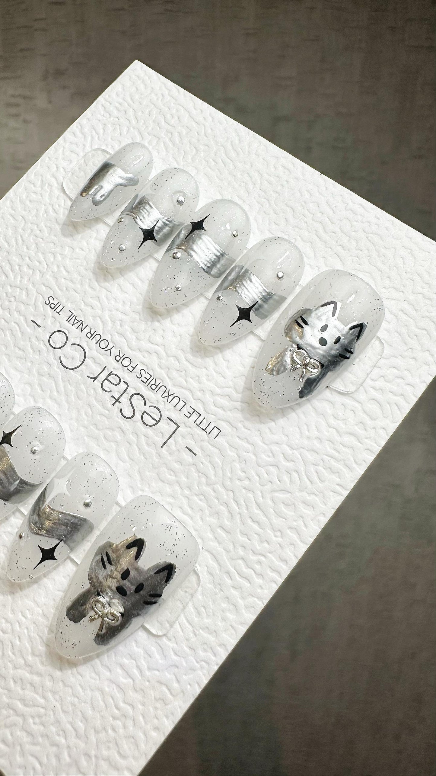 Reusable Moonlit Paws | Premium Press on Nails Gel Hand Painted Pressons Customizable Gel Nail Artist faux nails ML927